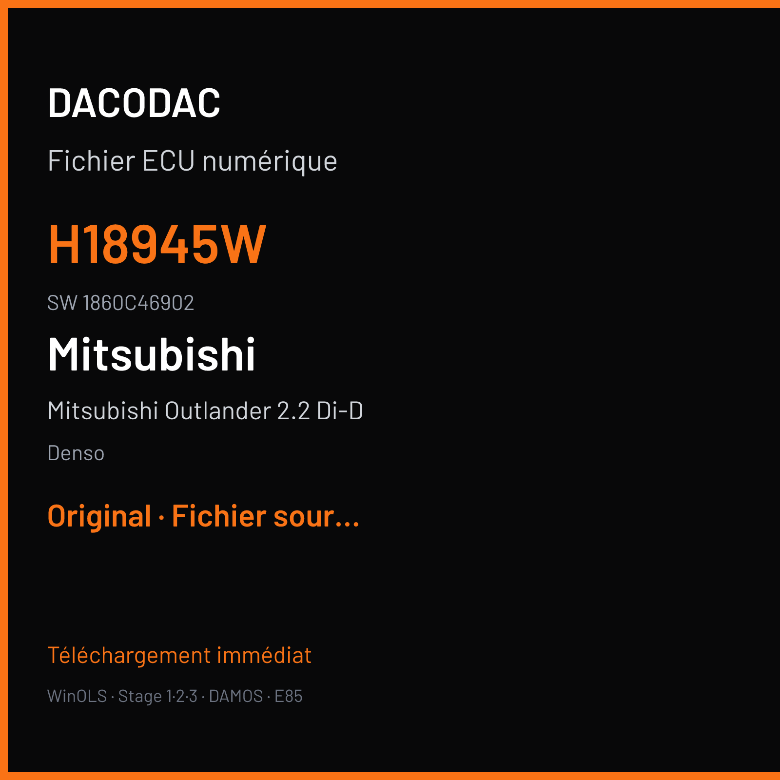Mitsubishi Outlander 2.2 Di-D 150 ch (2014) — Denso — H18945W · 1860C46902 · TMK0HMK04201 4N14 — Original