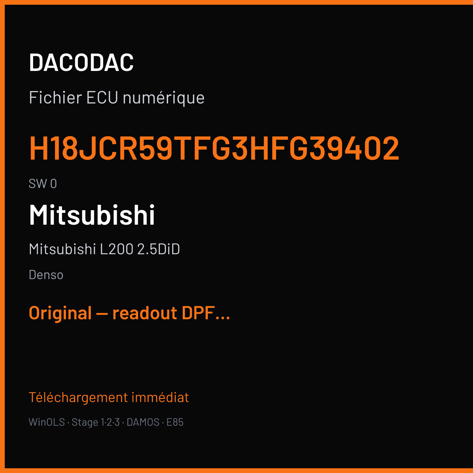 Mitsubishi L200 2.5DID 170 ch (2012) — Denso — H18JCR59TFG3HFG39402 · 0 — Original — readout DPF Off EGR Off