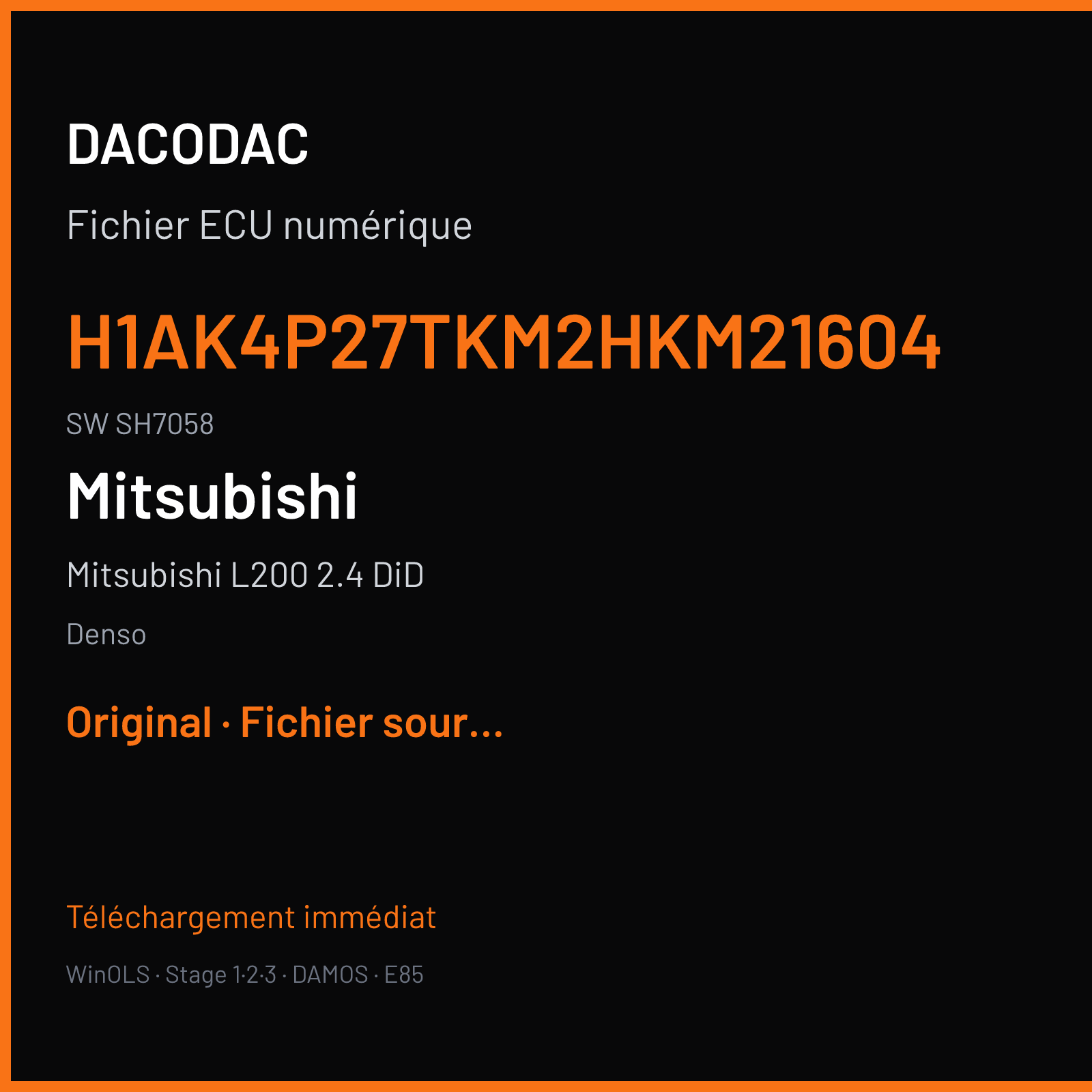 Mitsubishi L200 2.4 DiD 135 ch (2018) — Denso — H1AK4P27TKM2HKM21604 · SH7058 — Original