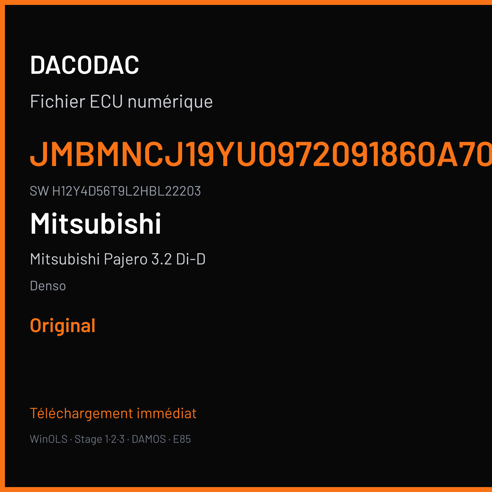 Mitsubishi Pajero 3.2 Di-D 170 ch (2009) — Denso — JMBMNCJ19YU0972091860A70209 · H12Y4D56T9L2HBL22203 — Original