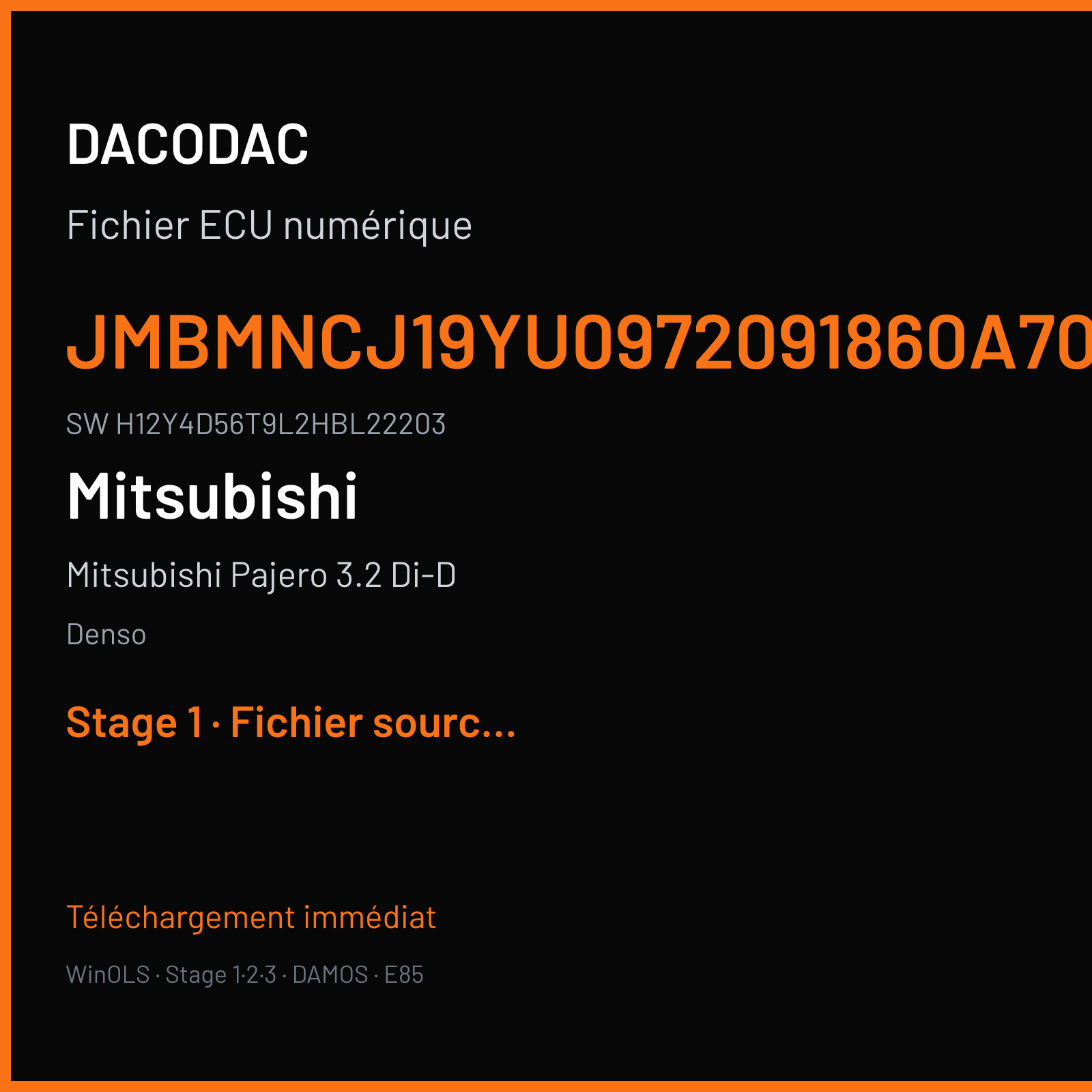 Mitsubishi Pajero 3.2 Di-D 170 ch (2009) — Denso — JMBMNCJ19YU0972091860A70209 · H12Y4D56T9L2HBL22203 — Stage 1