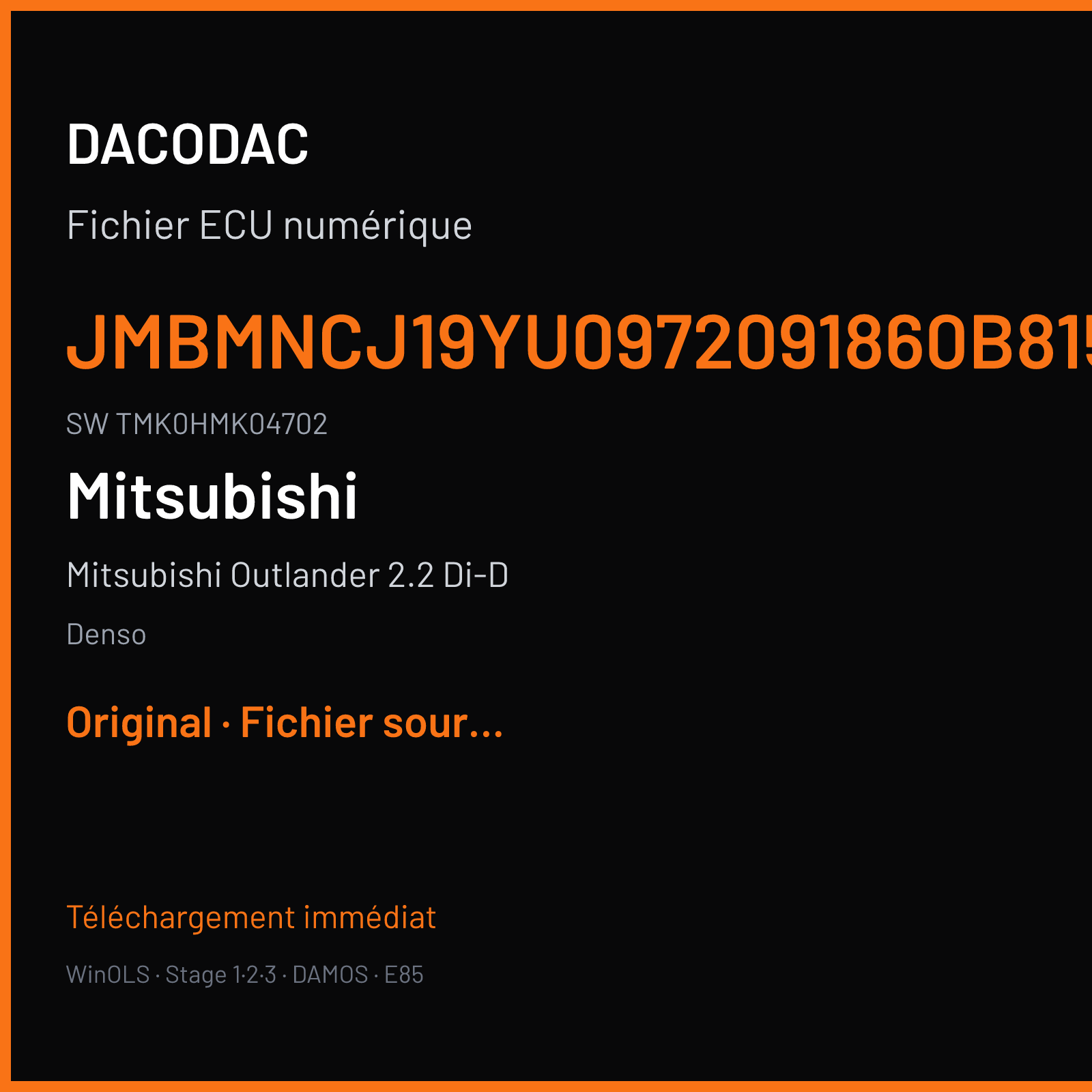Mitsubishi Outlander 2.2 Di-D 150 ch (2013) — Denso — JMBMNCJ19YU0972091860B81505 · TMK0HMK04702 · H18945W RA6 — Original