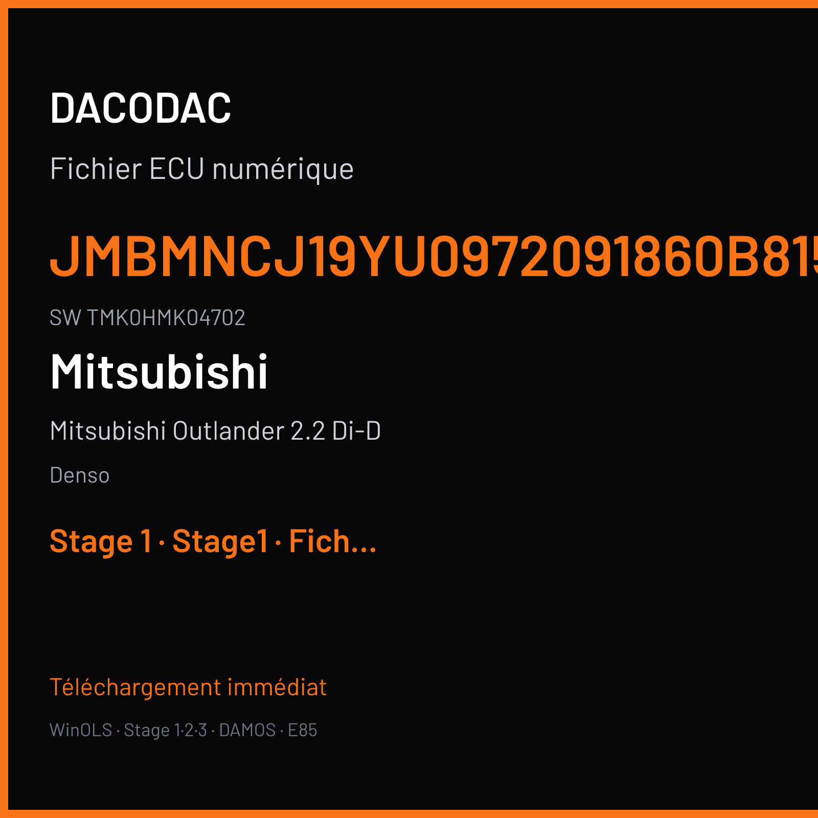 Mitsubishi Outlander 2.2 Di-D 150 ch (2013) — Denso — JMBMNCJ19YU0972091860B81505 · TMK0HMK04702 · H18945W RA6 — Stage 1