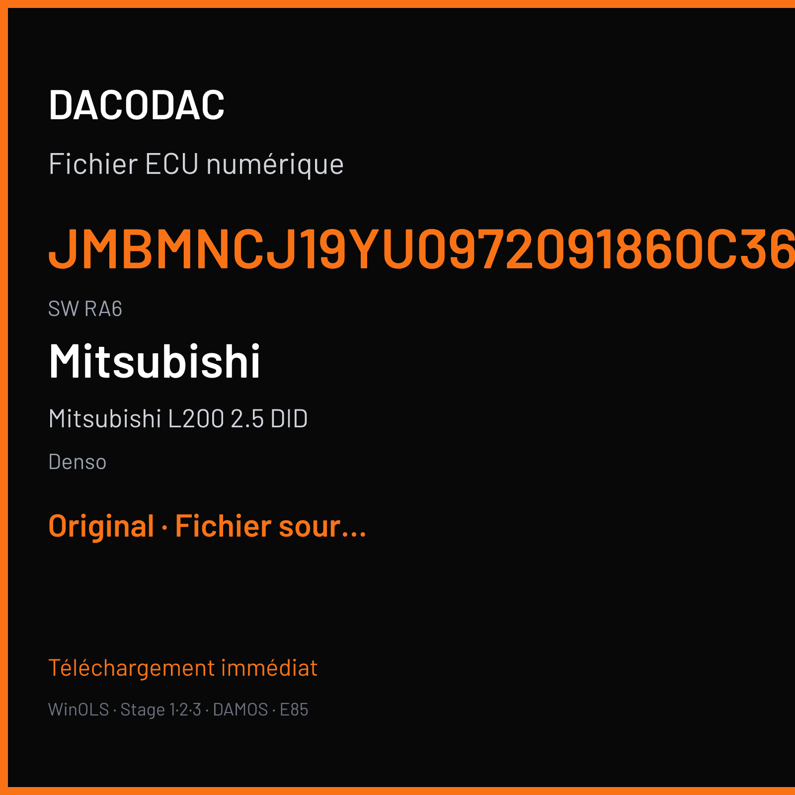 Mitsubishi L200 2.5 DID 160 ch (2015) — Denso — JMBMNCJ19YU0972091860C36001 · RA6 — Original
