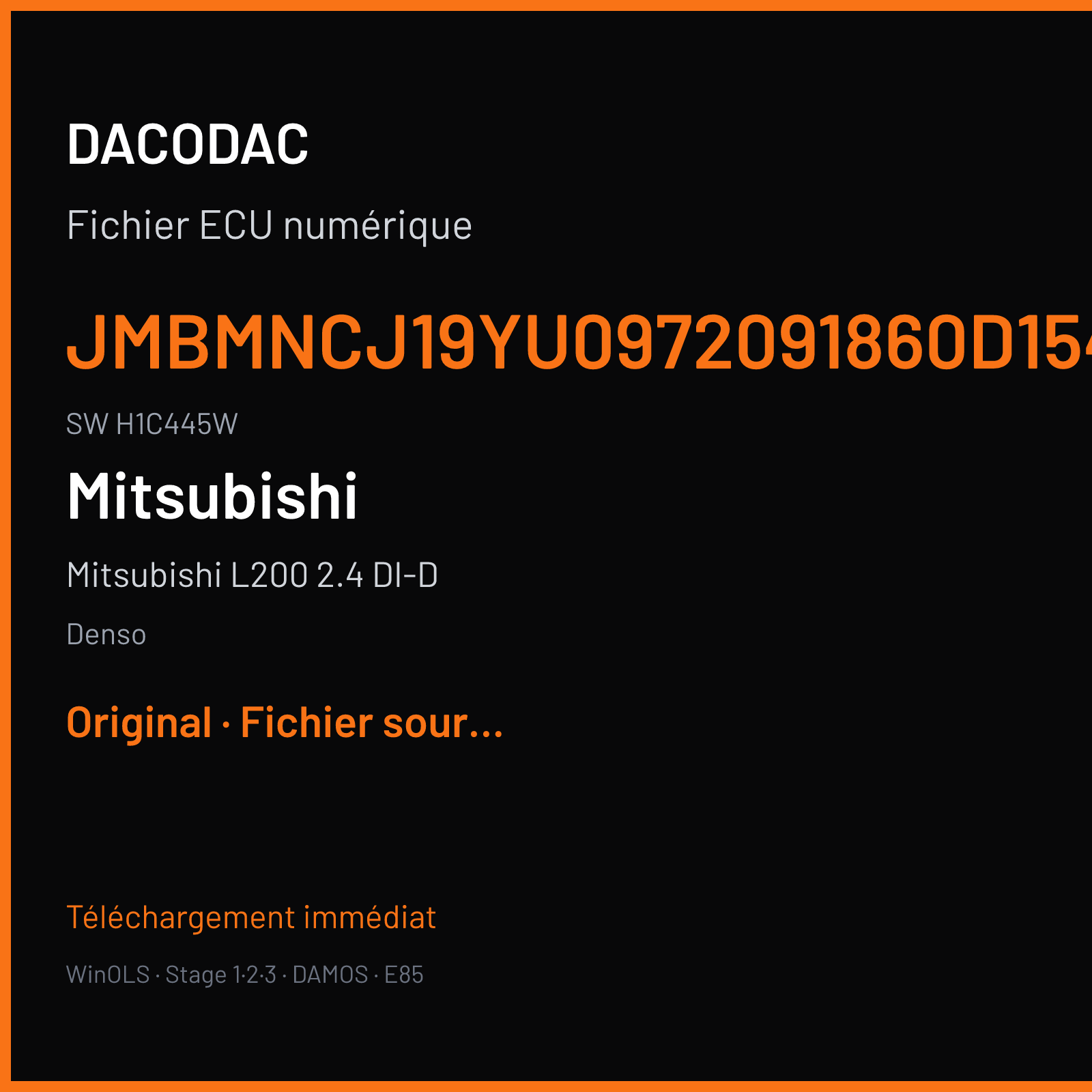 Mitsubishi L200 2.4 DI-D 181 ch (2019) — Denso — JMBMNCJ19YU0972091860D15401 · H1C445W · TNK0HNK09T01 SH9059 — Original