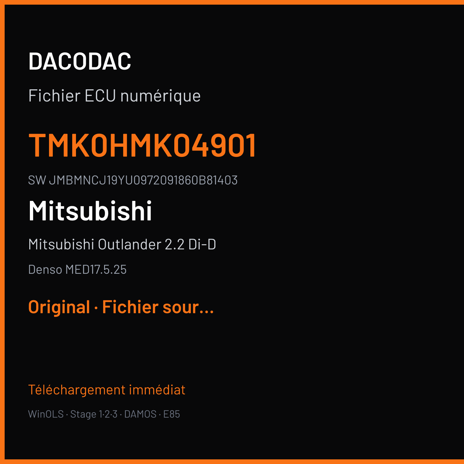Mitsubishi Outlander 2.2 Di-D 150 ch (2013) — Denso MED17.5.25 — TMK0HMK04901 · JMBMNCJ19YU0972091860B81403 · H18945W — Original