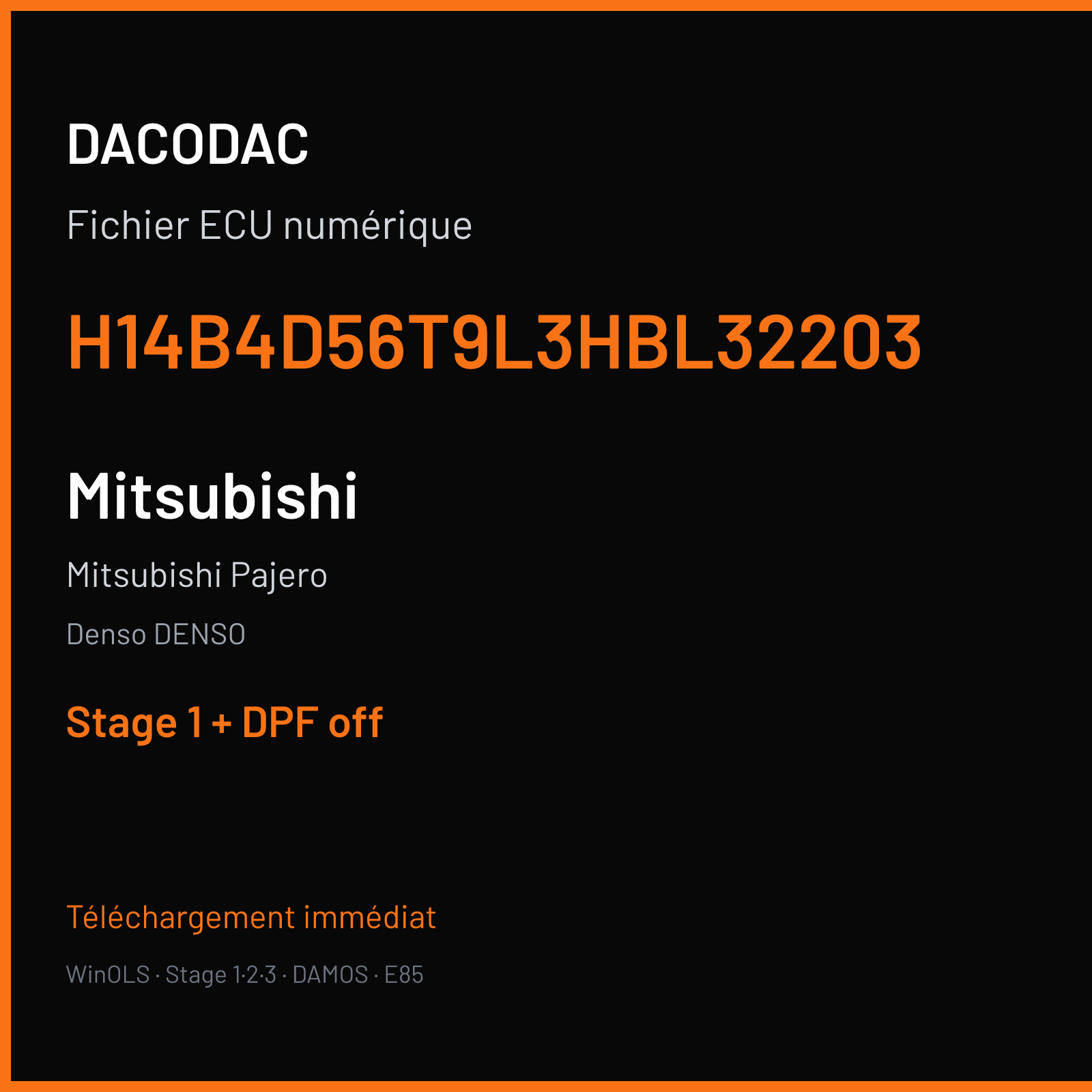 Mitsubishi Pajero (2007) — Denso DENSO — H14B4D56T9L3HBL32203 — Stage 1 + DPF off