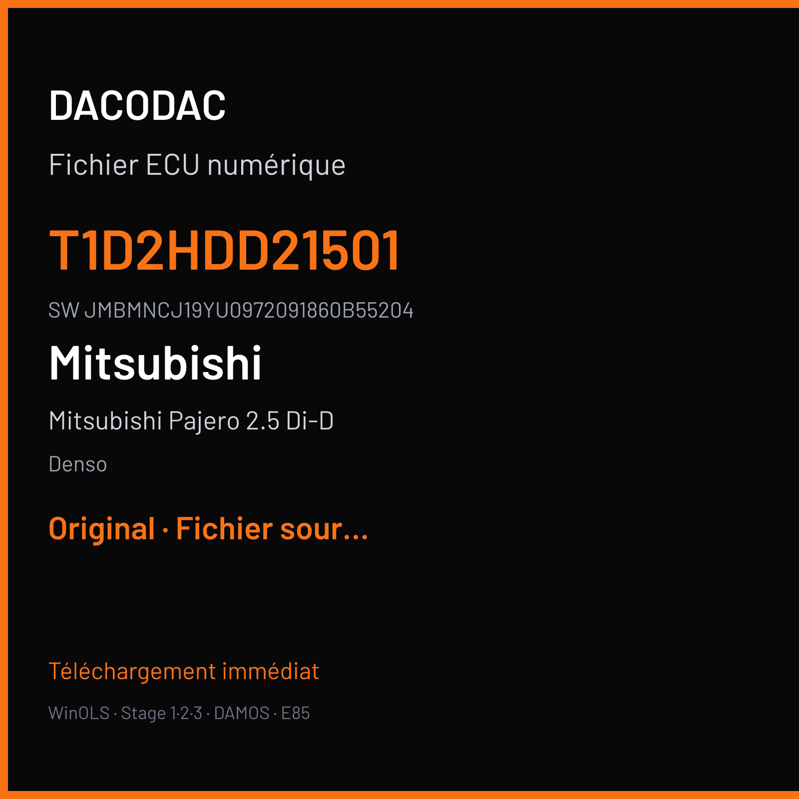 Mitsubishi Pajero 2.5 Di-D 178 ch (2011) — Denso — T1D2HDD21501 · JMBMNCJ19YU0972091860B55204 · H15LRA6 H15 — Original