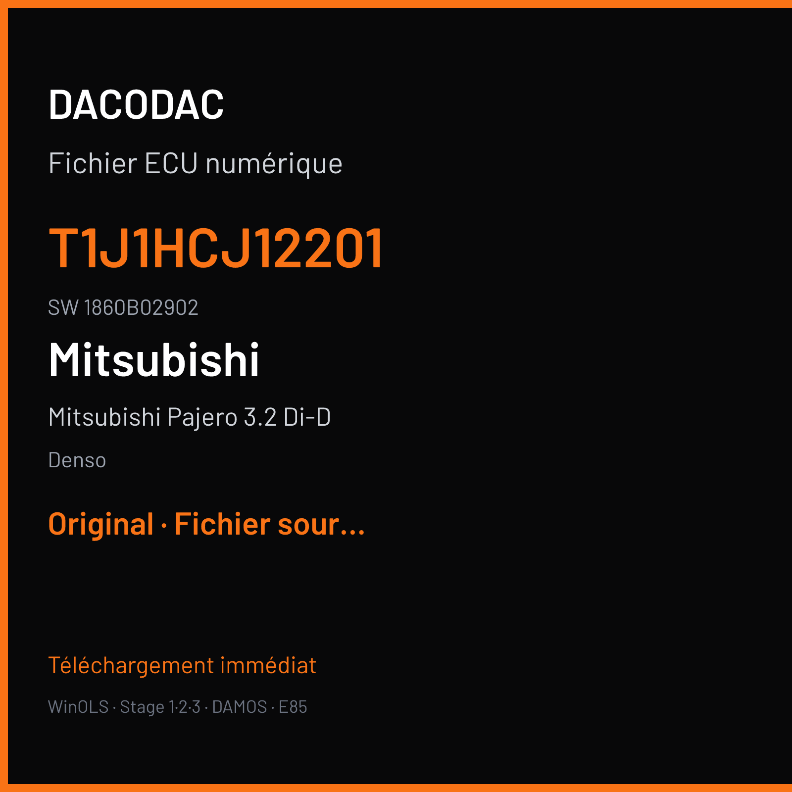 Mitsubishi Pajero 3.2 Di-D 200 ch (2009) — Denso — T1J1HCJ12201 · 1860B02902 · H138RA6 — Original