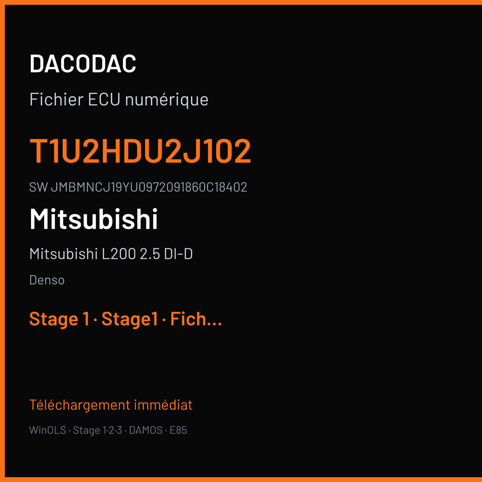 Mitsubishi L200 2.5 DI-D 136 ch (2013) — Denso — T1U2HDU2J102 · JMBMNCJ19YU0972091860C18402 · H16ZRA6 Unknow — Stage 1