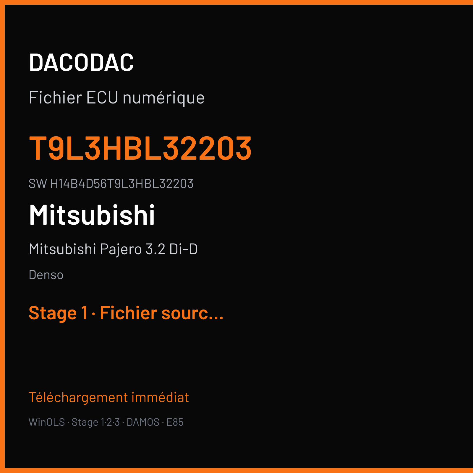 Mitsubishi Pajero 3.2 Di-D 170 ch (2008) — Denso — T9L3HBL32203 · H14B4D56T9L3HBL32203 — Stage 1