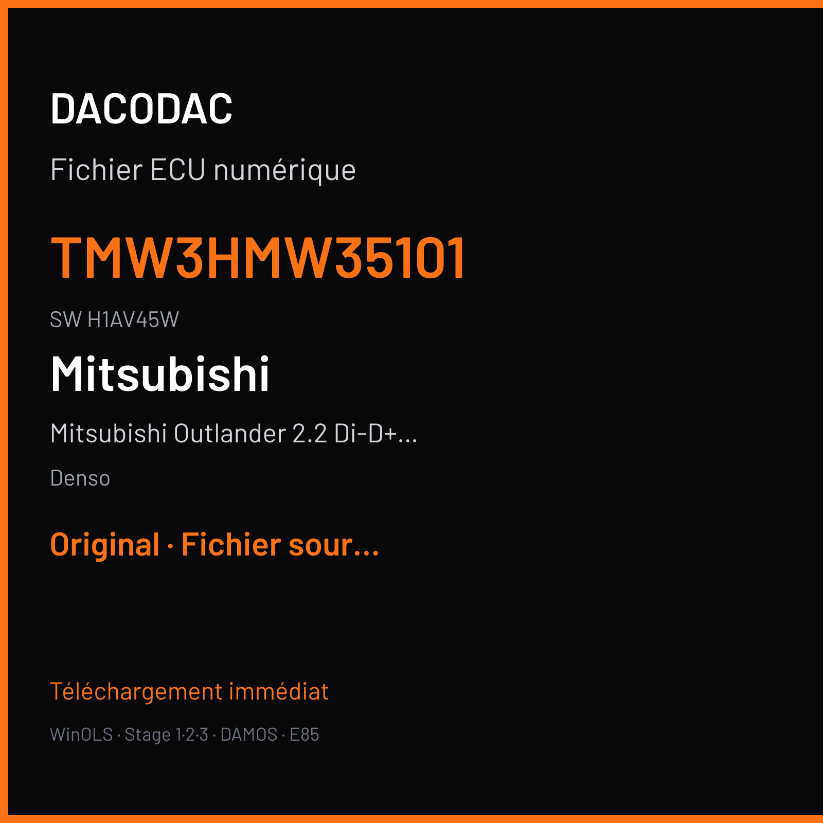 Mitsubishi Outlander 2.2 Di-D+ ClearTec 150 ch (2015) — Denso — TMW3HMW35101 · H1AV45W · JMBMNCJ19YU0972091860C53901 RA6 — Original