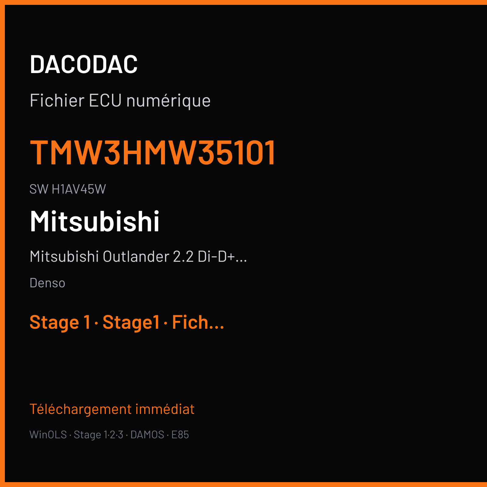 Mitsubishi Outlander 2.2 Di-D+ ClearTec 150 ch (2015) — Denso — TMW3HMW35101 · H1AV45W · JMBMNCJ19YU0972091860C53901 RA6 — Stage 1