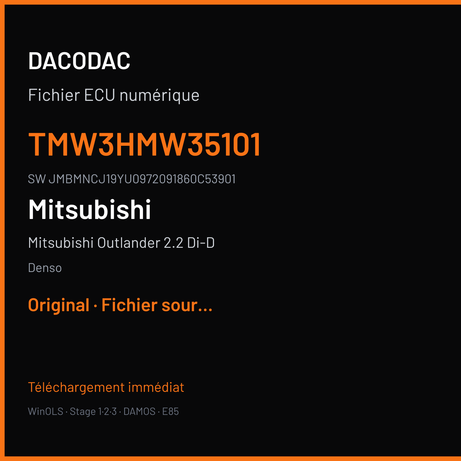Mitsubishi Outlander 2.2 Di-D 150 ch (2016) — Denso — TMW3HMW35101 · JMBMNCJ19YU0972091860C53901 · H1AV45W RA6 — Original