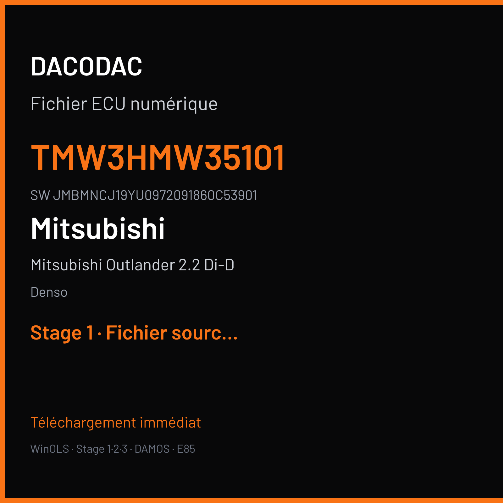 Mitsubishi Outlander 2.2 Di-D 150 ch (2016) — Denso — TMW3HMW35101 · JMBMNCJ19YU0972091860C53901 · H1AV45W RA6 — Stage 1