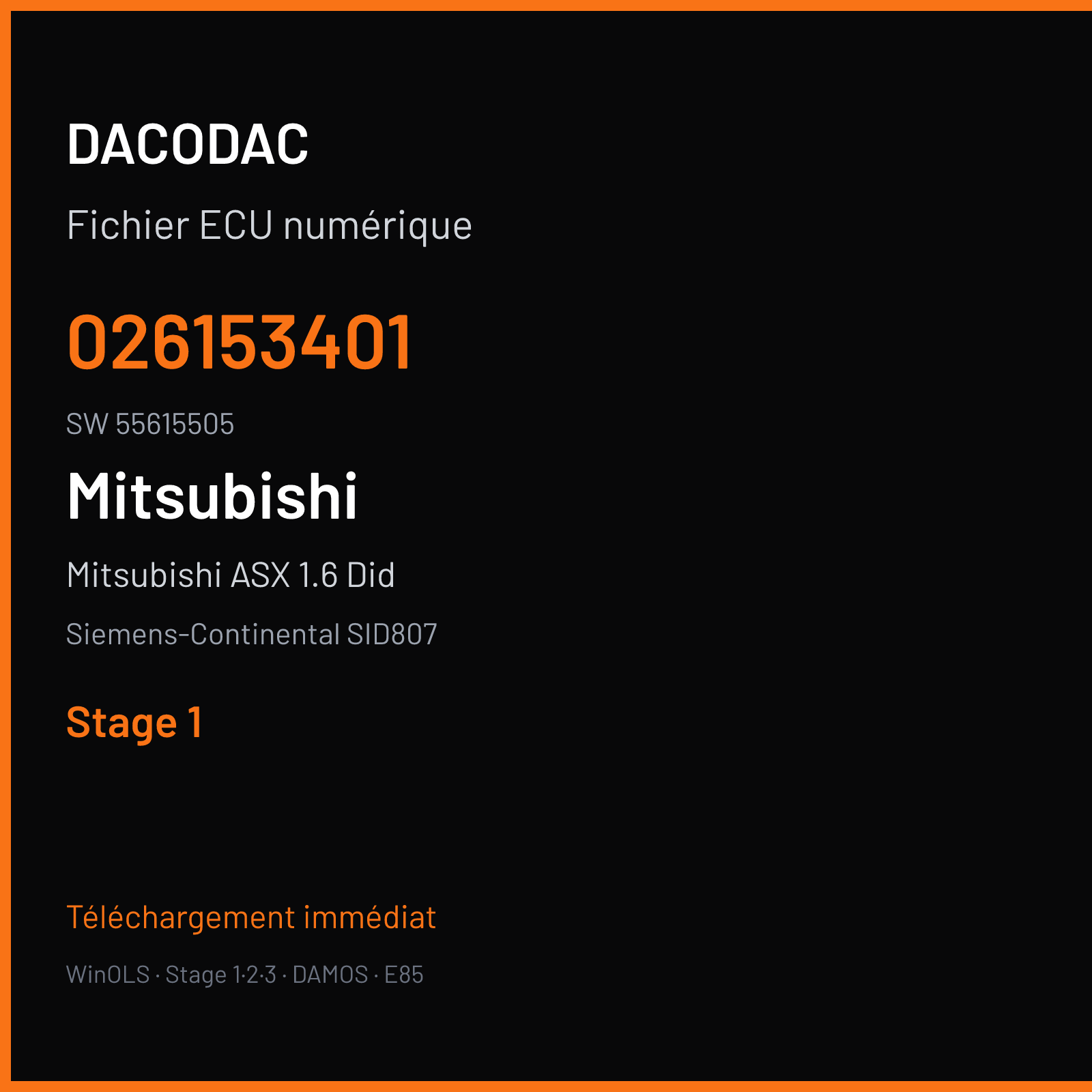 Mitsubishi ASX 1.6 Did 114 ch — Siemens-Continental SID807 — 026153401 · 55615505 · PR211B4000000 — Stage 1