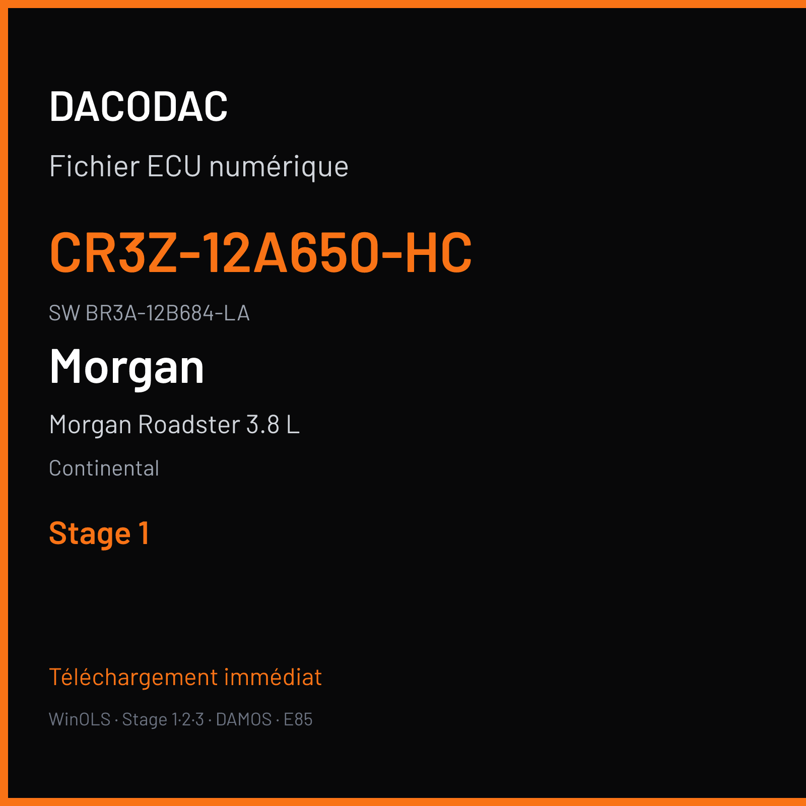 Morgan Roadster 3.8 L 286 ch (2016) — Continental — CR3Z-12A650-HC · BR3A-12B684-LA · CR3Z-12A650-PRELIMABS.VB 5WY8 — Stage 1