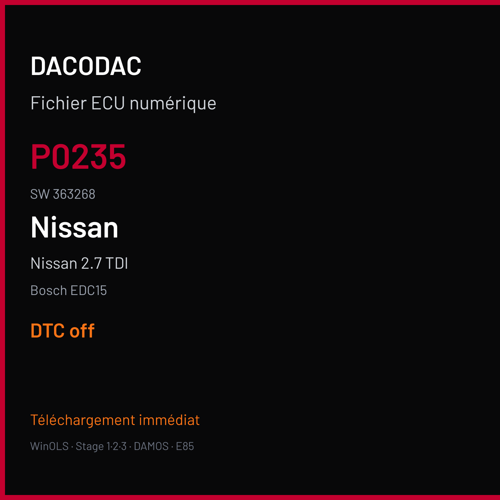 Nissan 2.7 TDI (2002) — Bosch EDC15 — P0235 · 363268 — DTC off