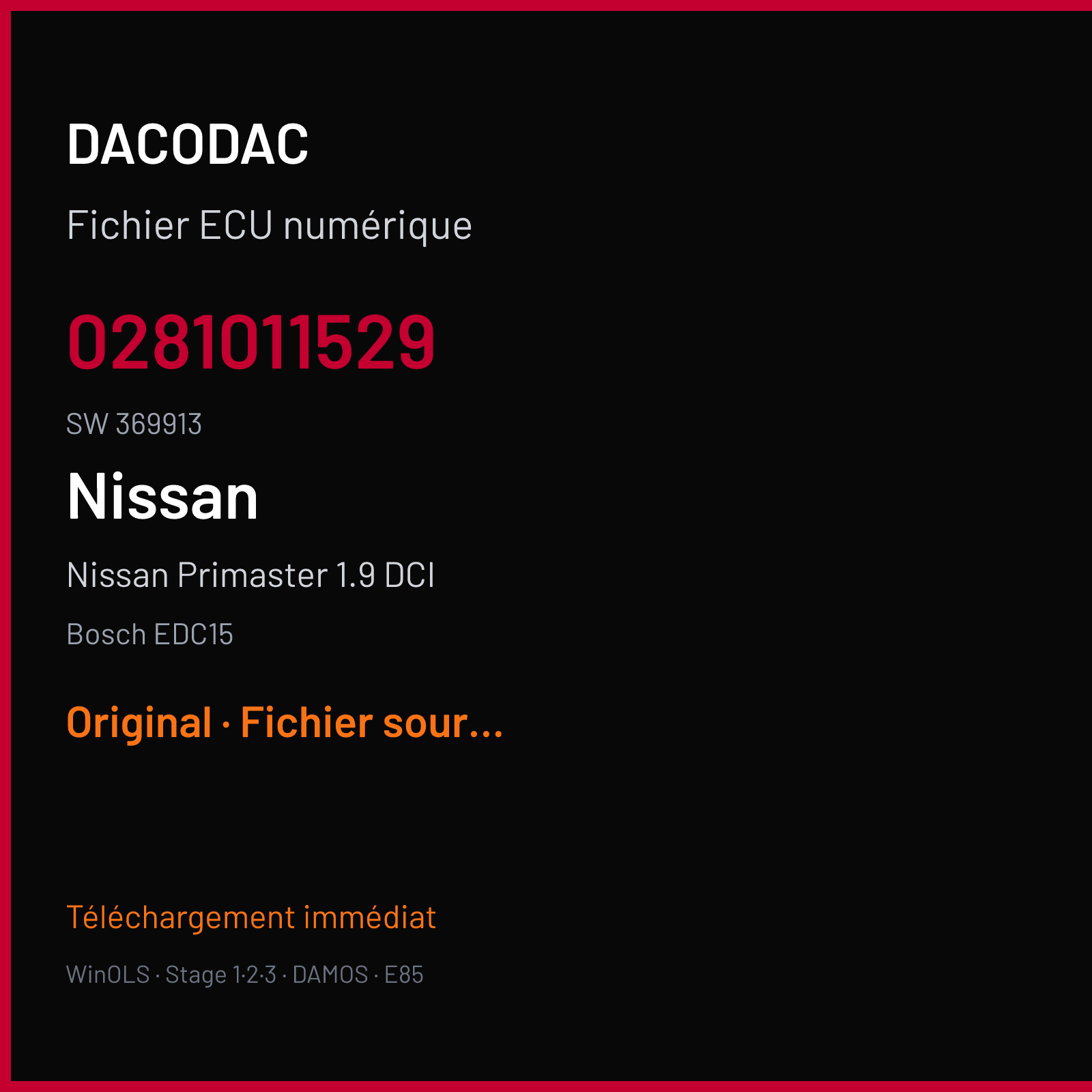 Nissan Primaster 1.9 DCI (2002) — Bosch EDC15 — 0281011529 · 369913 — Original