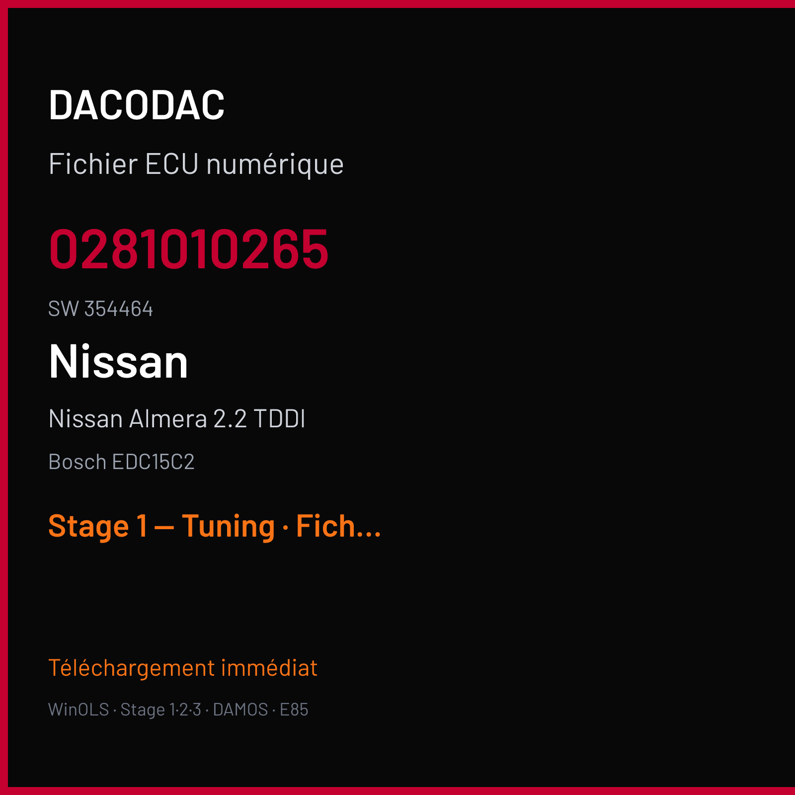 Nissan Almera 2.2 TDDI (2001) — Bosch EDC15C2 — 0281010265 · 354464 — Stage 1 — Tuning