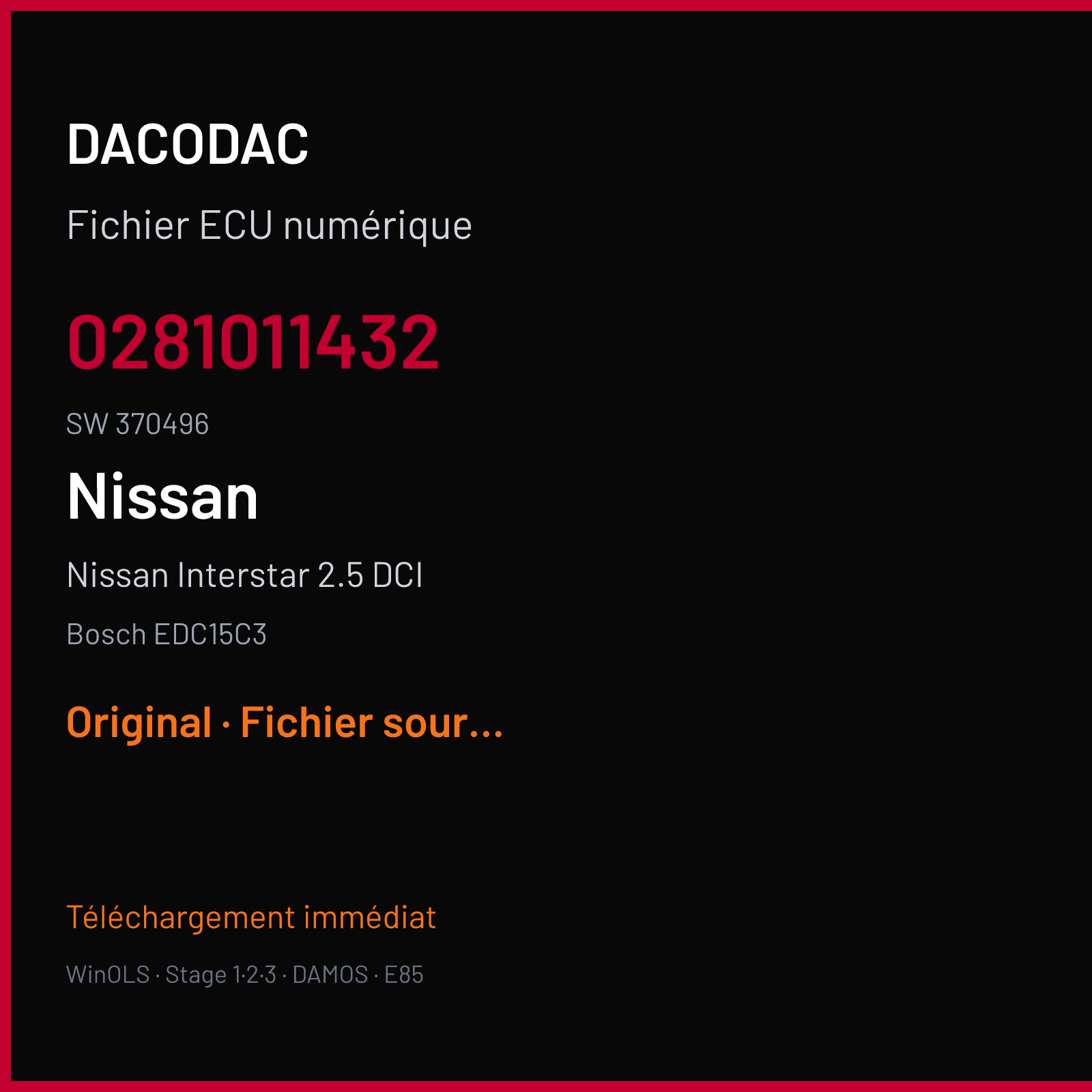 Nissan Interstar 2.5 DCI (2005) — Bosch EDC15C3 — 0281011432 · 370496 — Original