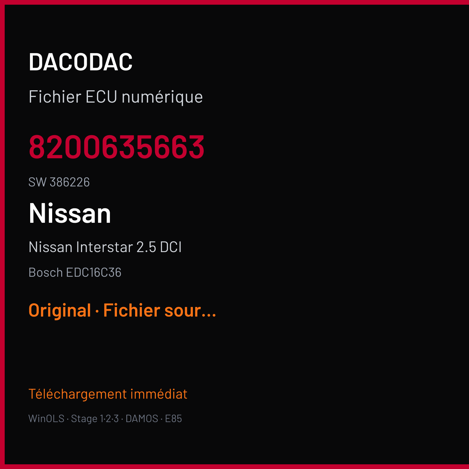 Nissan Interstar 2.5 DCI (2007) — Bosch EDC16C36 — 8200635663 · 386226 — Original
