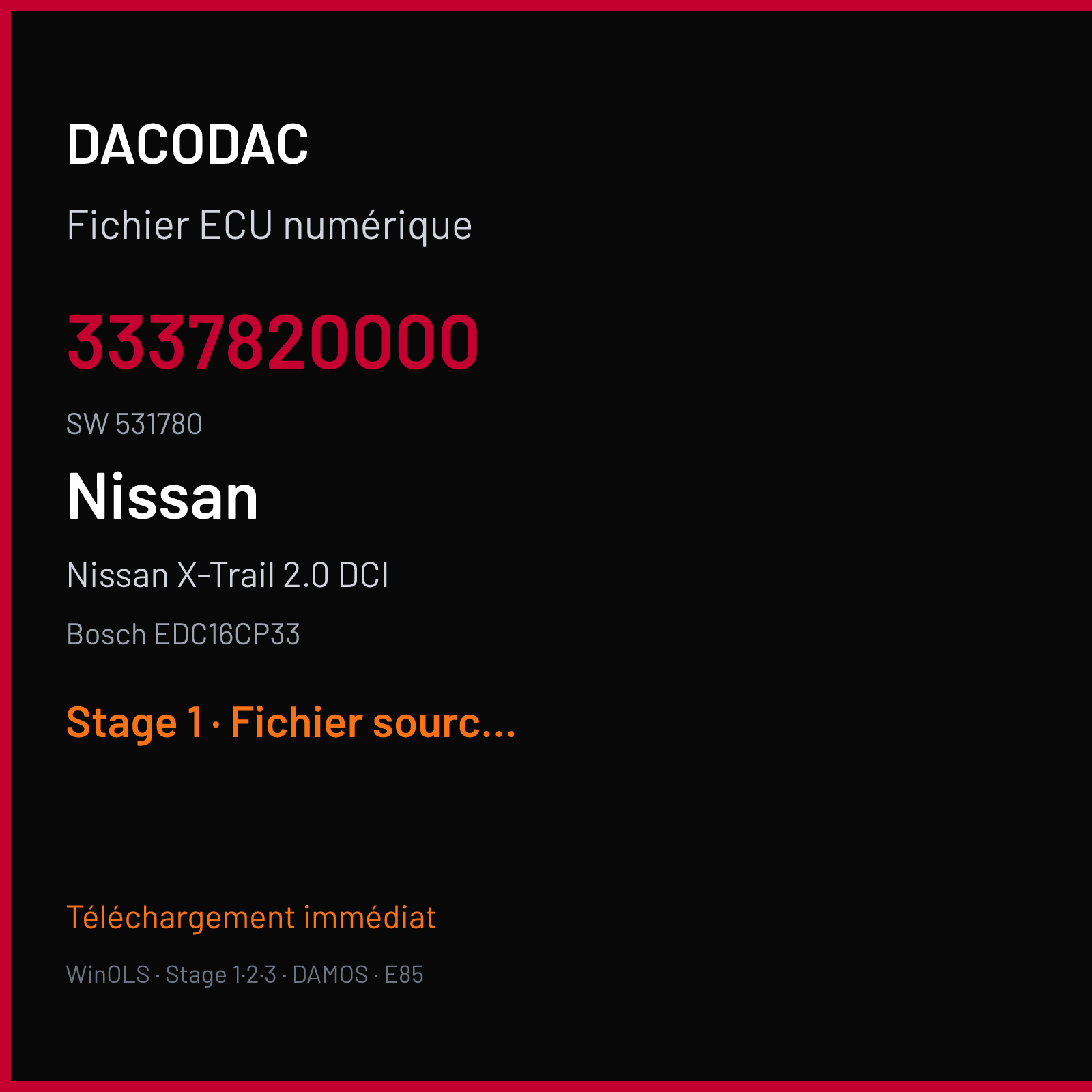 Nissan X-Trail 2.0 DCI (2007) — Bosch EDC16CP33 — 3337820000 · 531780 — Stage 1