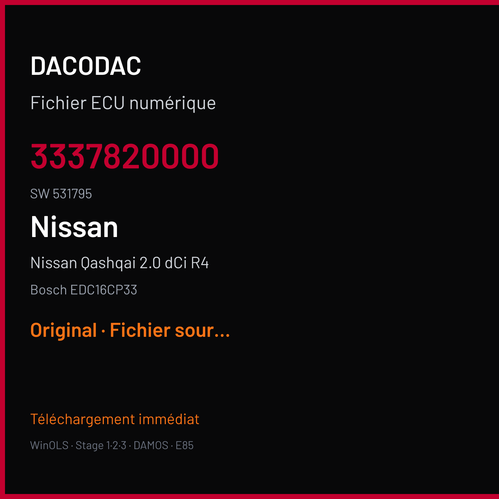 Nissan Qashqai 2.0 dCi R4 (2010) — Bosch EDC16CP33 — 3337820000 · 531795 — Original