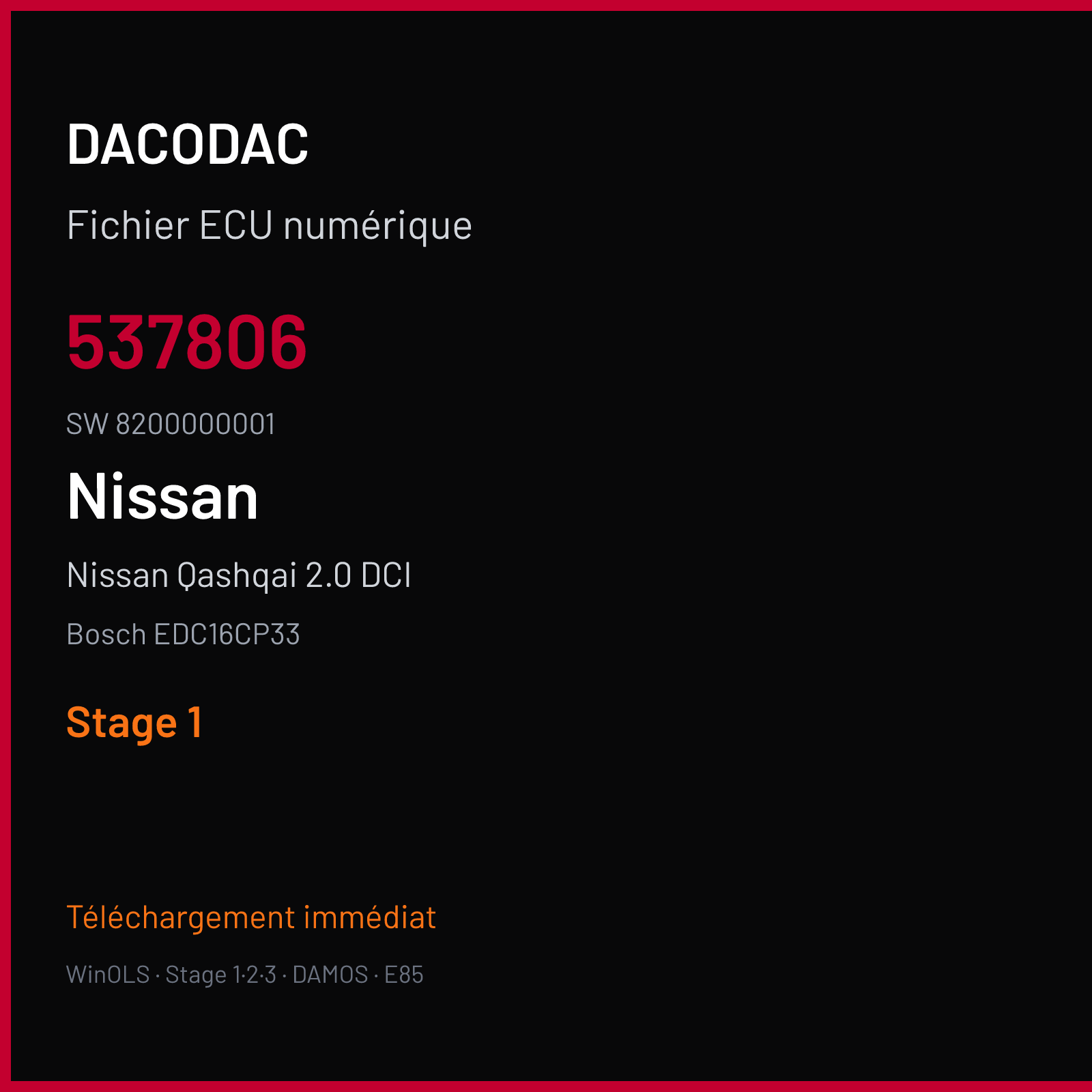 Nissan Qashqai 2.0 DCI 150 ch (2008) — Bosch EDC16CP33 — 537806 · 8200000001 — Stage 1