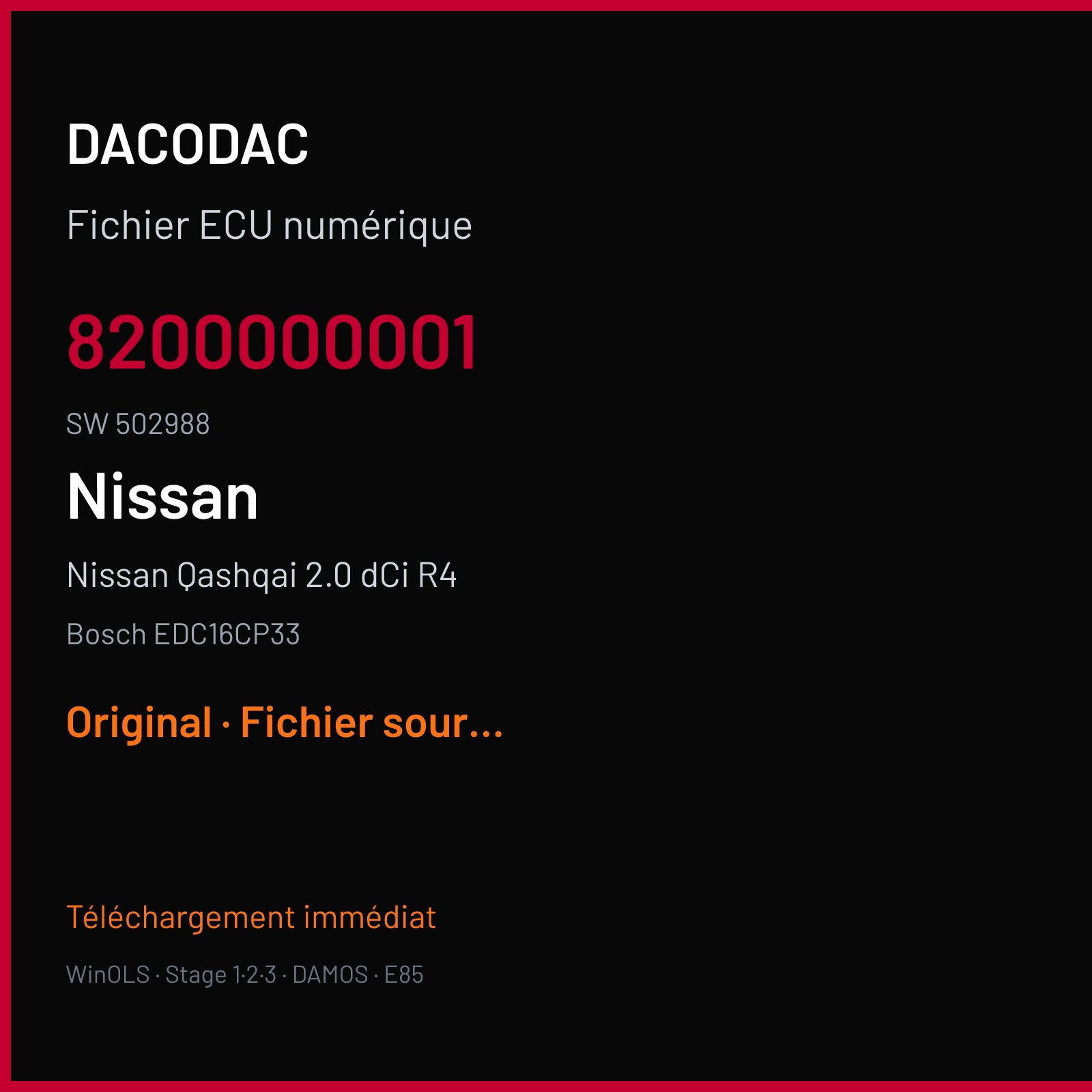 Nissan Qashqai 2.0 dCi R4 (2008) — Bosch EDC16CP33 — 8200000001 · 502988 — Original