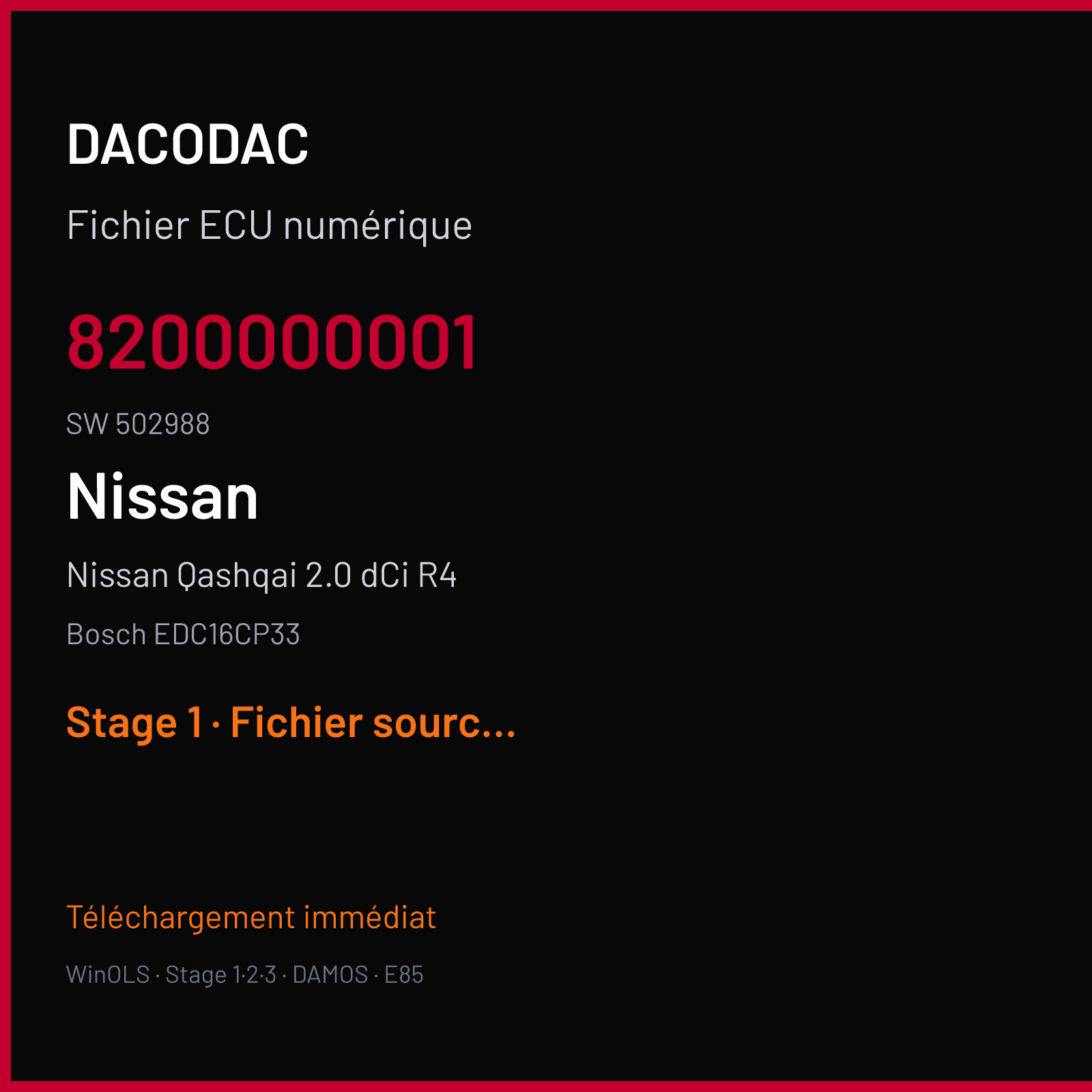 Nissan Qashqai 2.0 dCi R4 (2008) — Bosch EDC16CP33 — 8200000001 · 502988 — Stage 1
