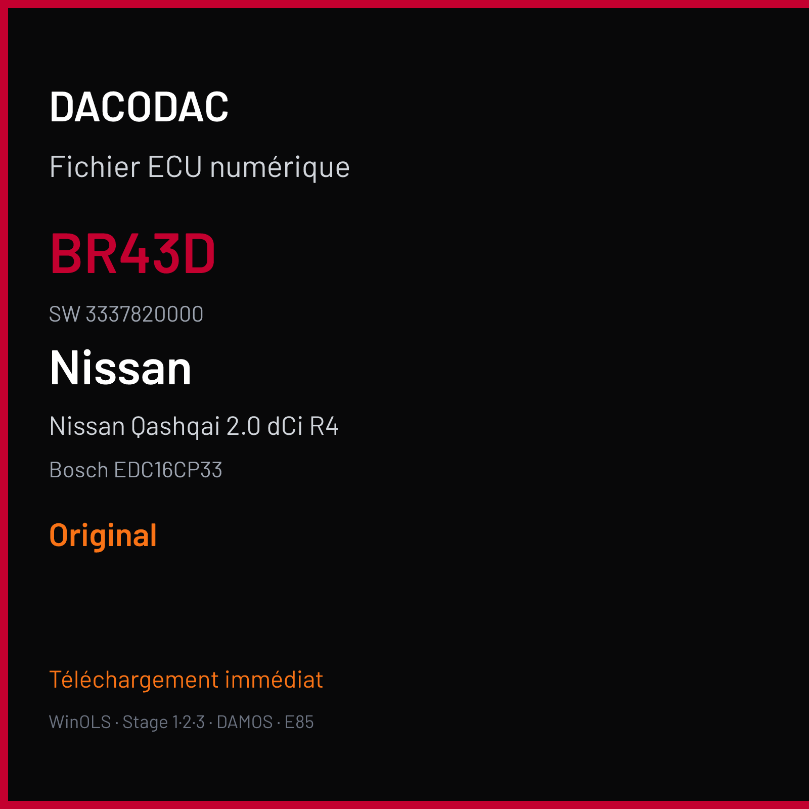 Nissan Qashqai 2.0 dCi R4 150 ch — Bosch EDC16CP33 — BR43D · 3337820000 · 505875 — Original