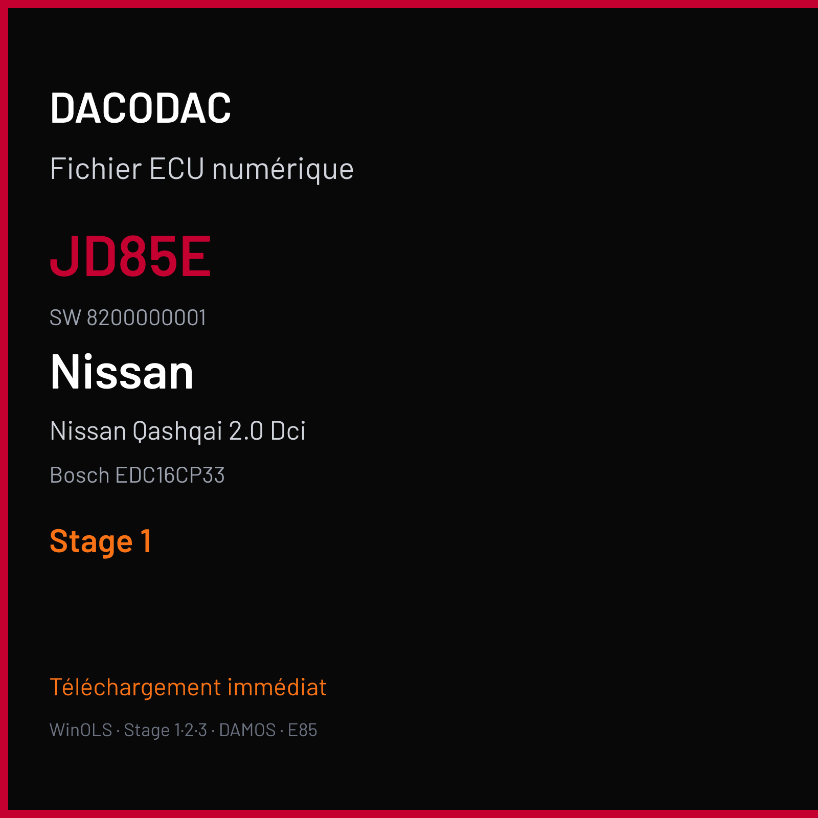 Nissan Qashqai 2.0 Dci 150 ch — Bosch EDC16CP33 — JD85E · 8200000001 · 537769 — Stage 1