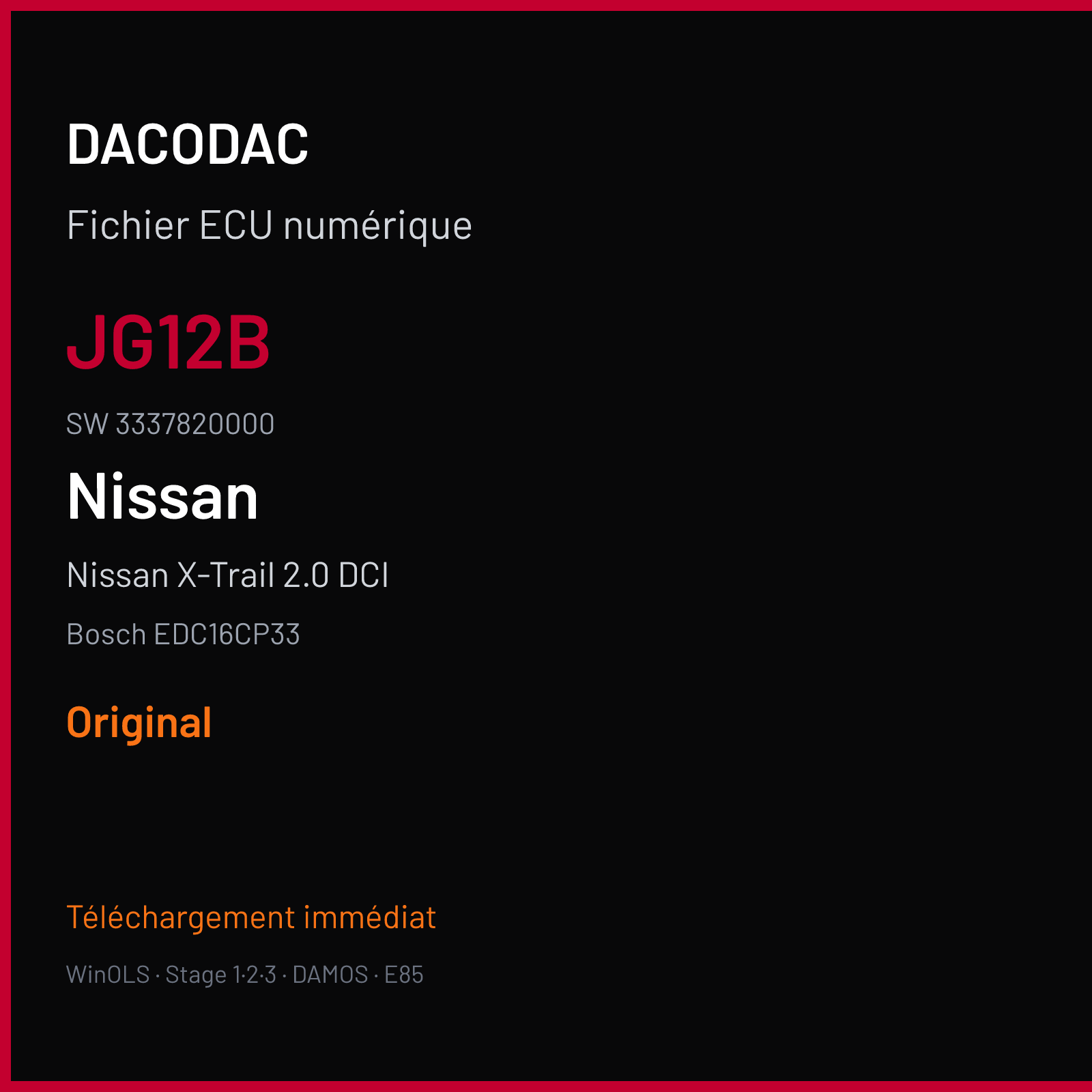 Nissan X-Trail 2.0 DCI 150 ch (2007) — Bosch EDC16CP33 — JG12B · 3337820000 · 389642 — Original