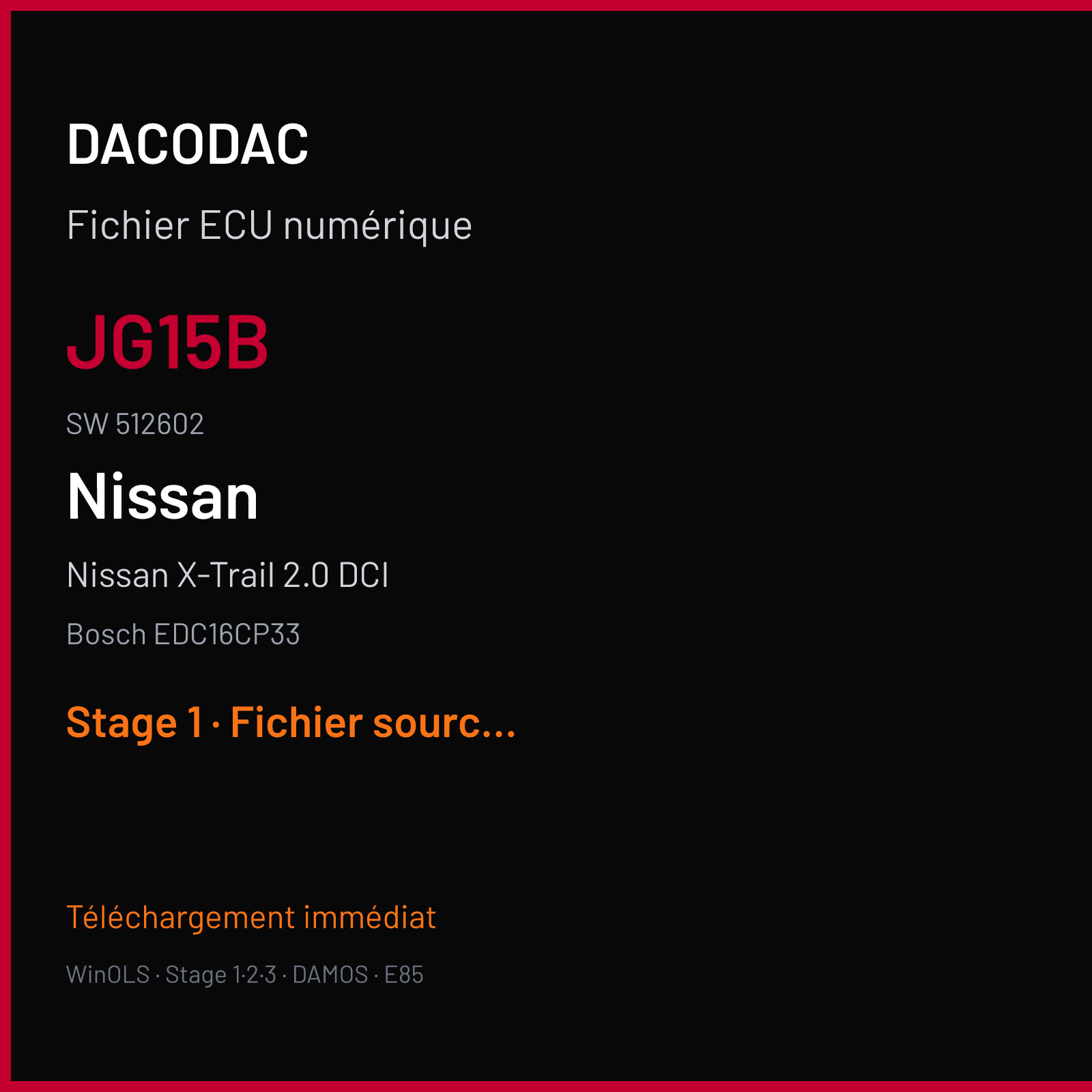 Nissan X-Trail 2.0 DCI (2011) — Bosch EDC16CP33 — JG15B · 512602 — Stage 1