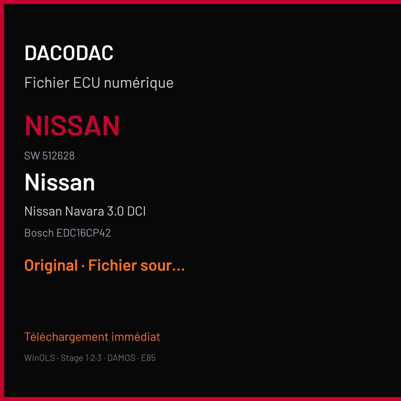 Nissan Navara 3.0 DCI (2011) — Bosch EDC16CP42 — NISSAN · 512628 — Original