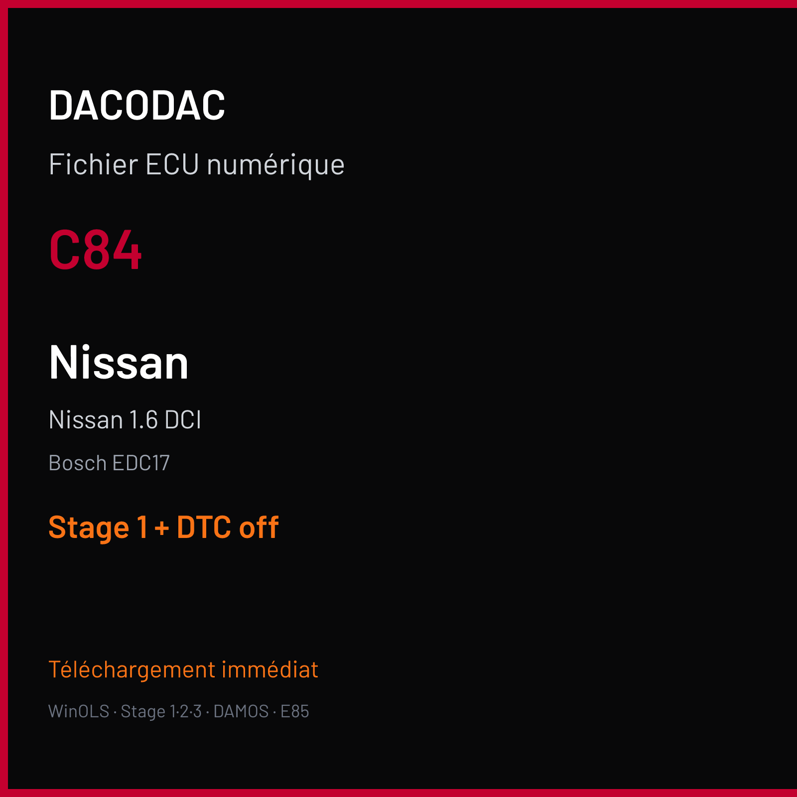 Nissan 1.6 DCI (2015) — Bosch EDC17 — C84 — Stage 1 + DTC off