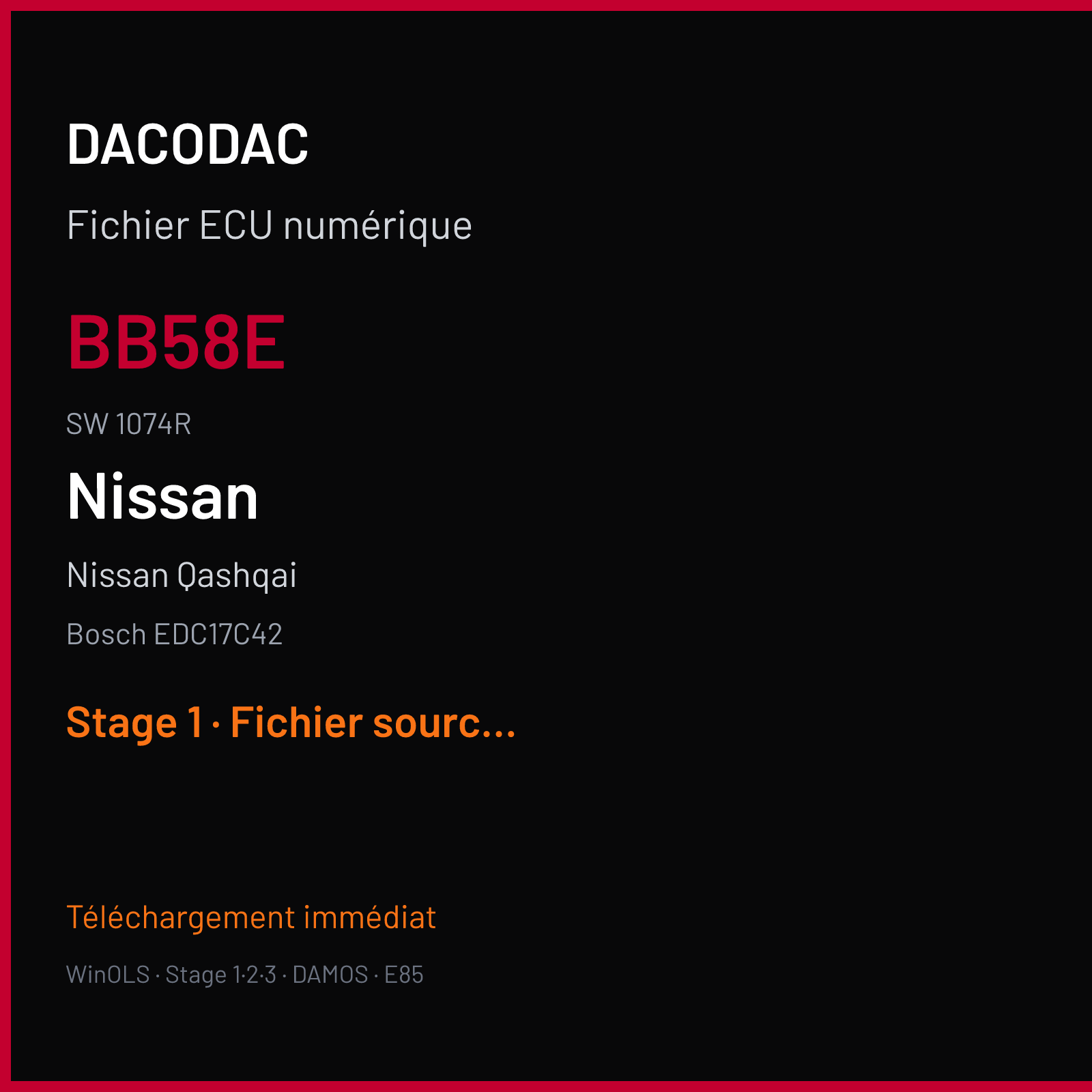 Nissan Qashqai 130 ch — Bosch EDC17C42 — BB58E · 1074R · 1037529103 — Stage 1