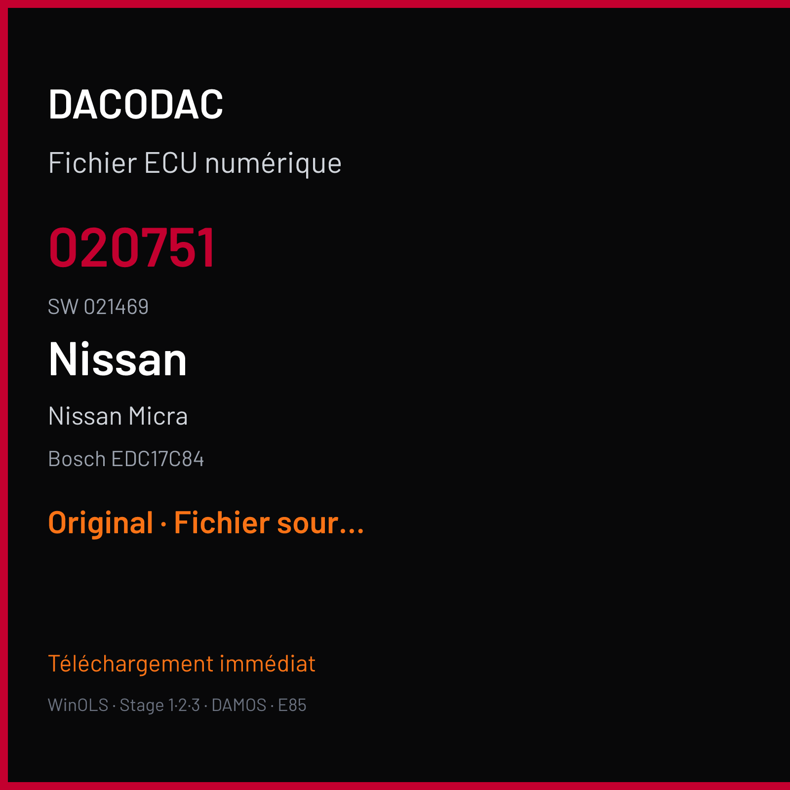 Nissan Micra (2017) — Bosch EDC17C84 — 020751 · 021469 — Original