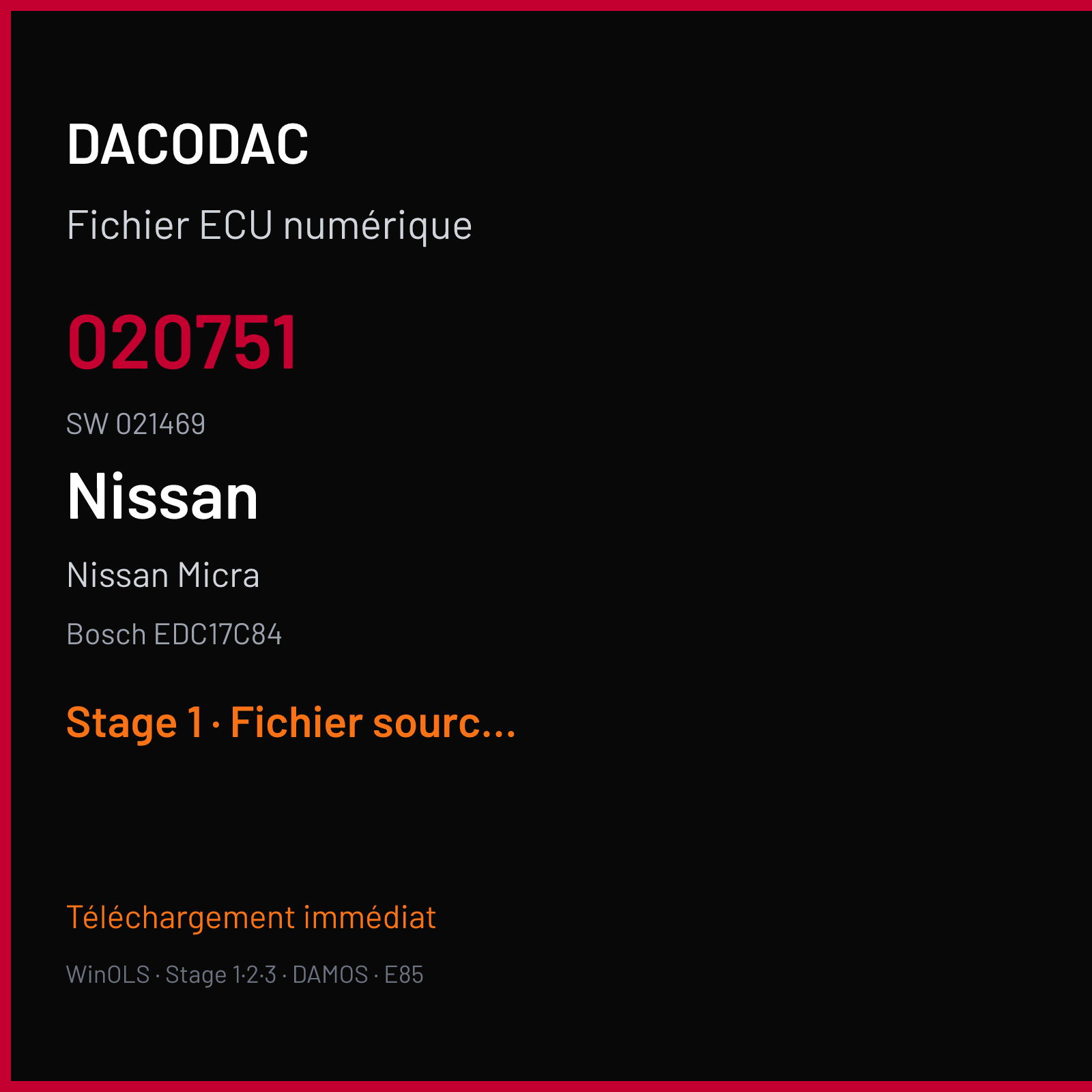Nissan Micra (2017) — Bosch EDC17C84 — 020751 · 021469 — Stage 1