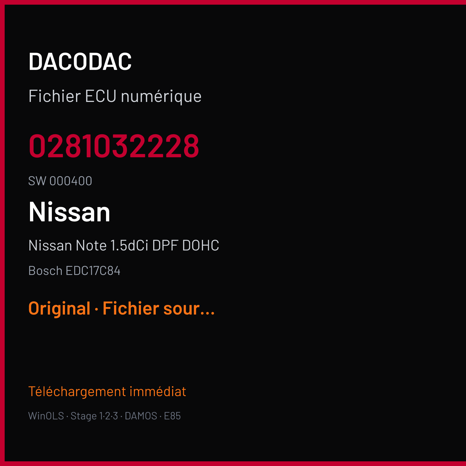 Nissan Note 1.5dCi DPF DOHC (2016) — Bosch EDC17C84 — 0281032228 · 000400 — Original