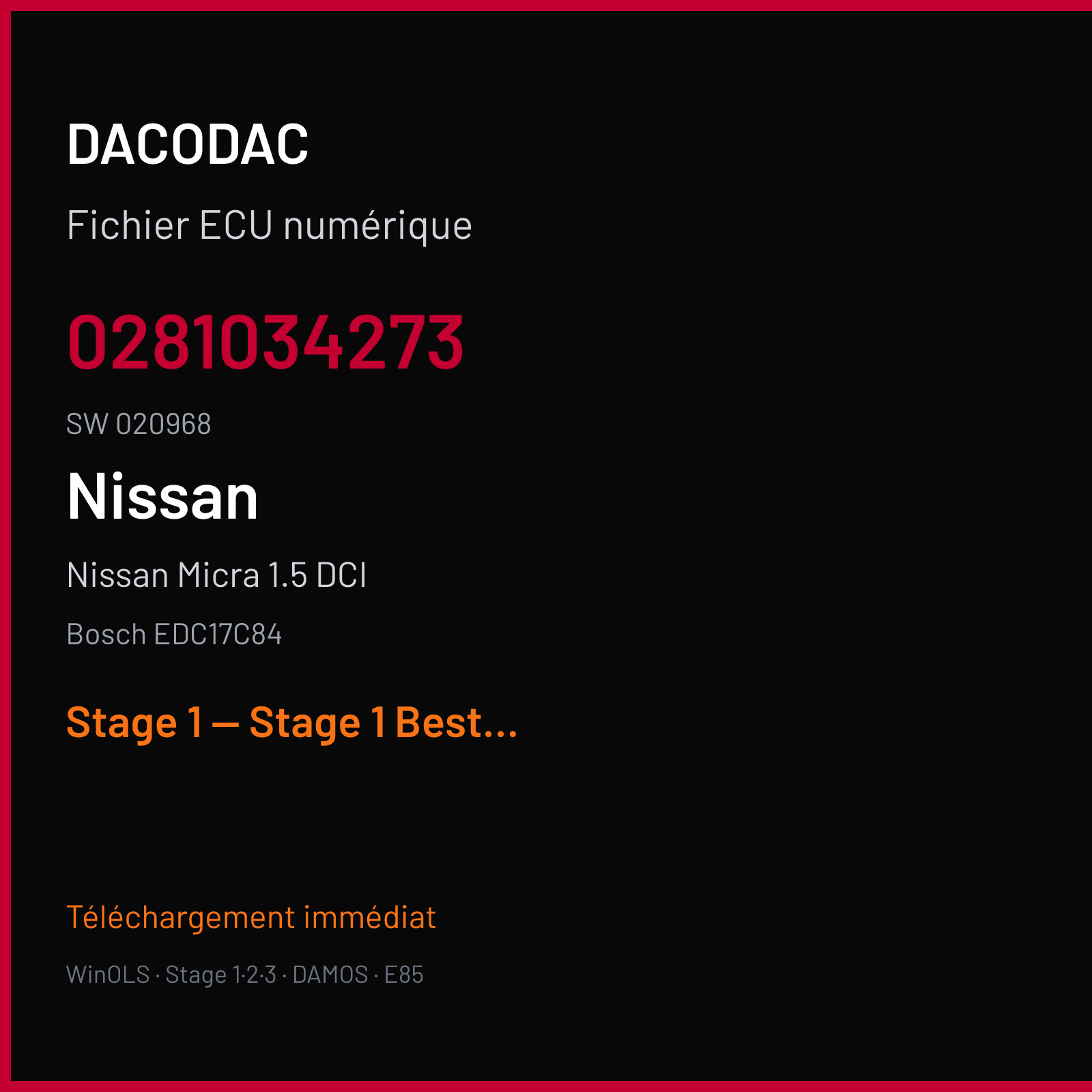 Nissan Micra 1.5 DCI (2017) — Bosch EDC17C84 — 0281034273 · 020968 — Stage 1 — Stage 1 Best file According to aldo