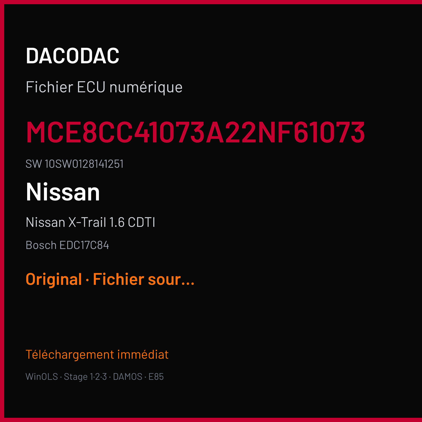 Nissan X-Trail 1.6 CDTI 130 ch (2018) — Bosch EDC17C84 — MCE8CC41073A22NF61073 · 10SW0128141251 · 780 022055 — Original