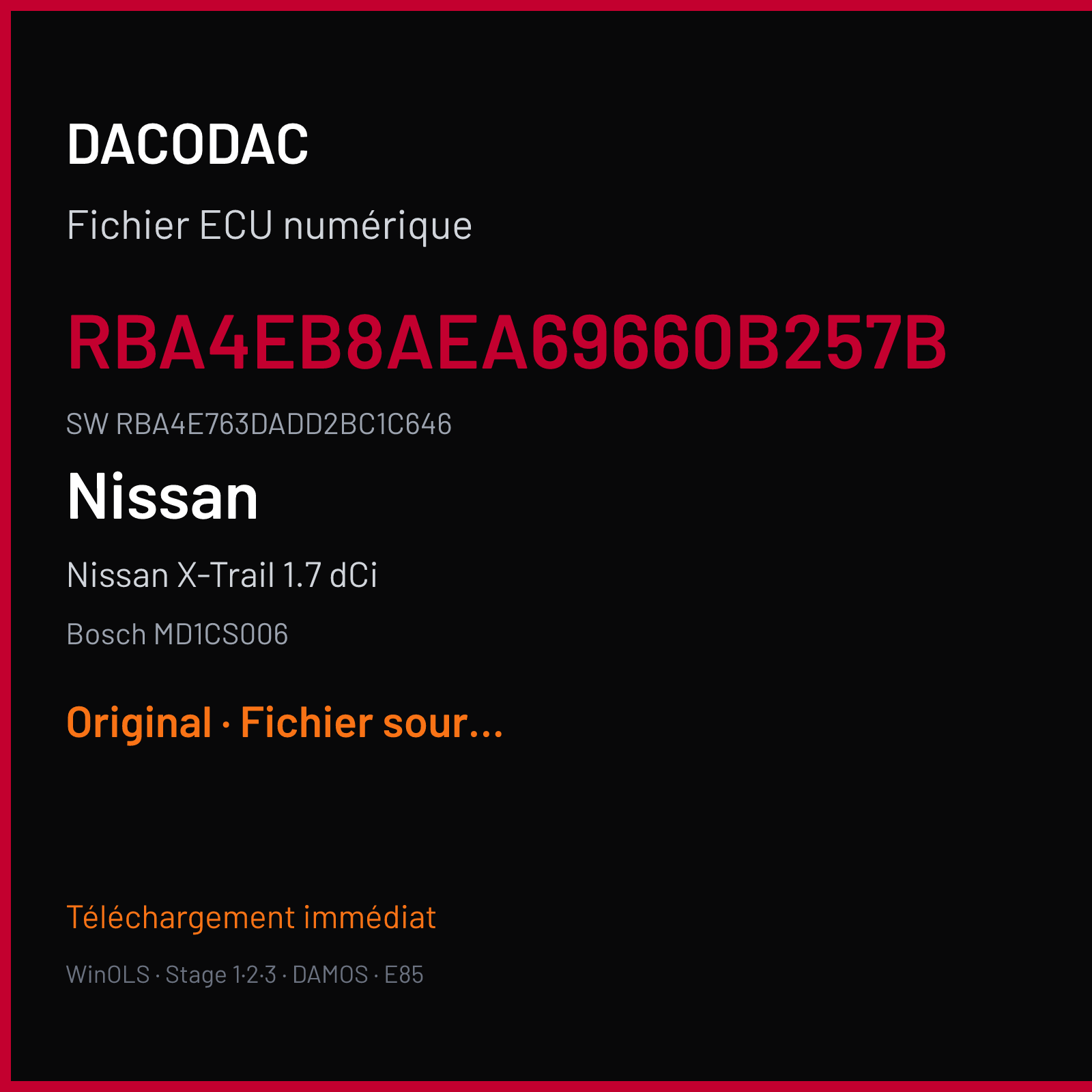 Nissan X-Trail 1.7 dCi 150 ch (2020) — Bosch MD1CS006 — RBA4EB8AEA69660B257B · RBA4E763DADD2BC1C646 · 10SW068132 — Original