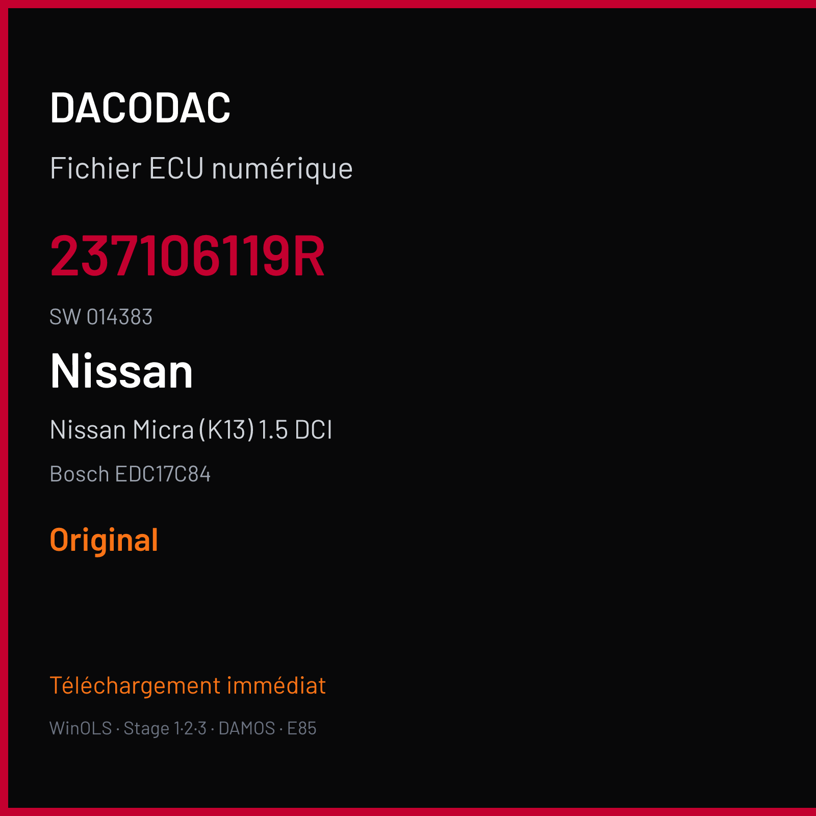 Nissan Micra (K13) 1.5 DCI (2017) — Bosch EDC17C84 — 237106119R · 014383 — Original