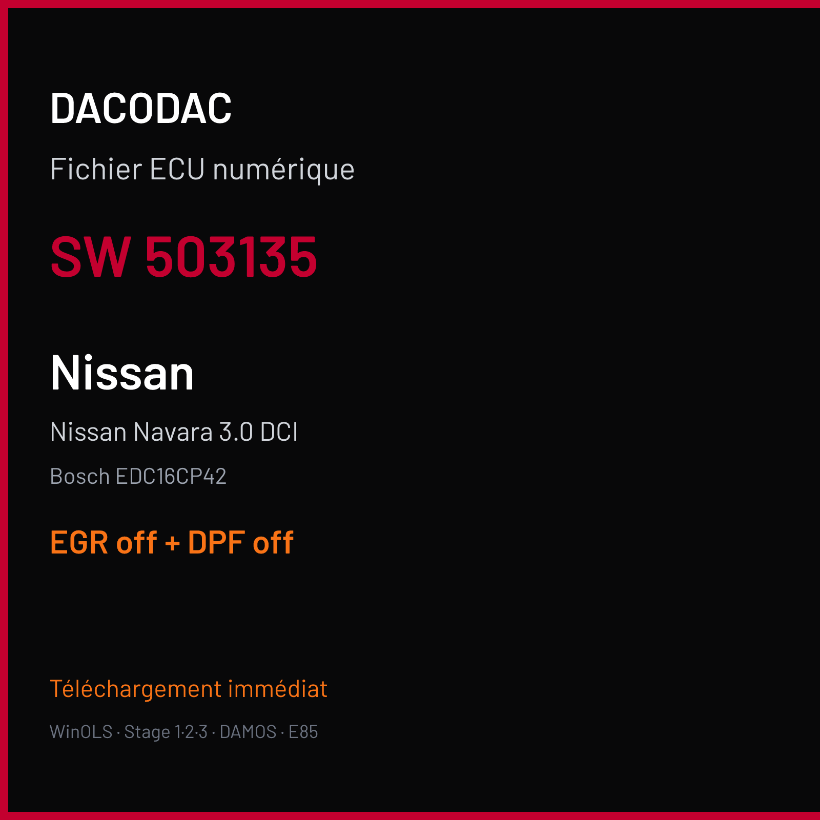 Nissan Navara 3.0 DCI (2011) — Bosch EDC16CP42 — 503135 — EGR off + DPF off