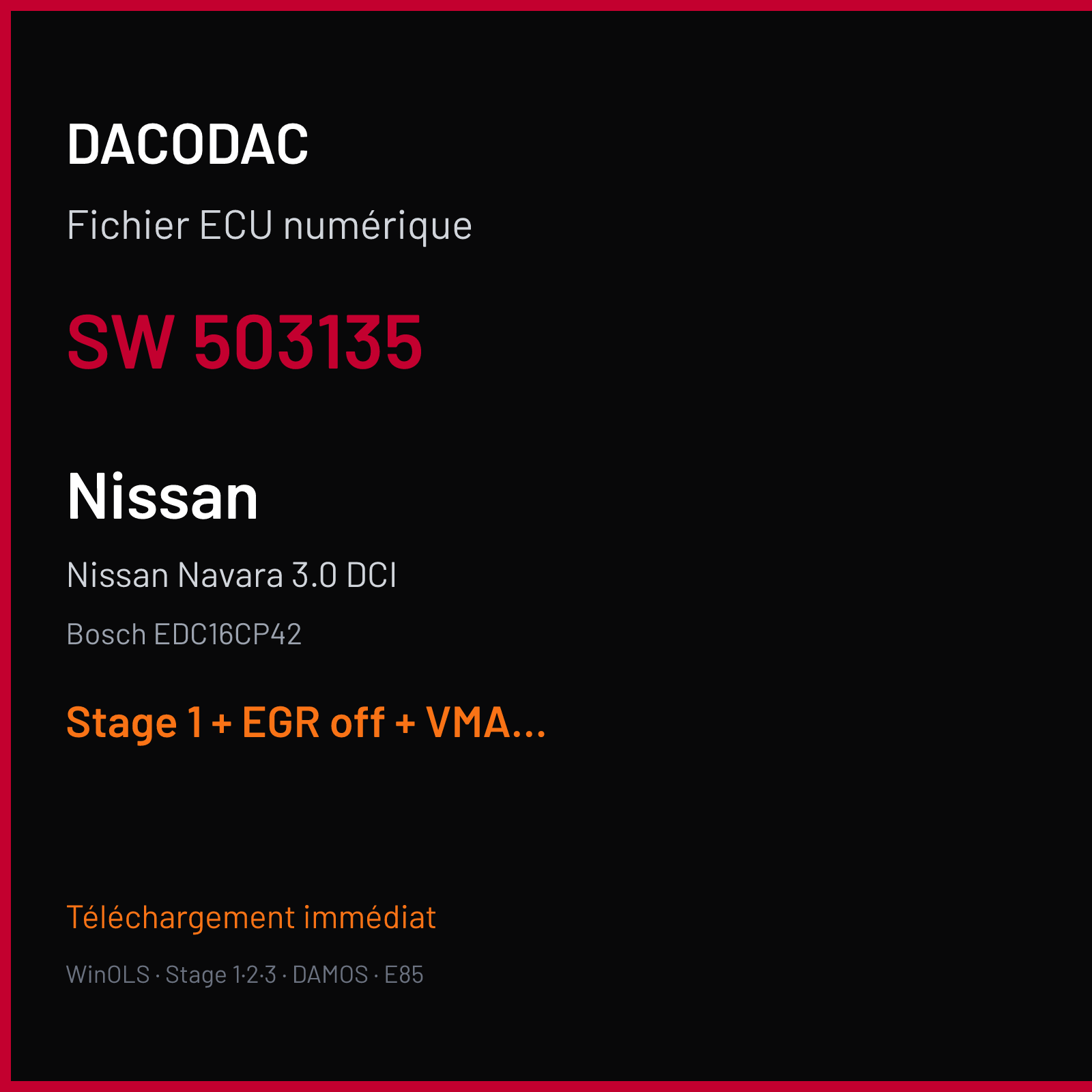 Nissan Navara 3.0 DCI (2011) — Bosch EDC16CP42 — 503135 — Stage 1 + EGR off + VMAX off