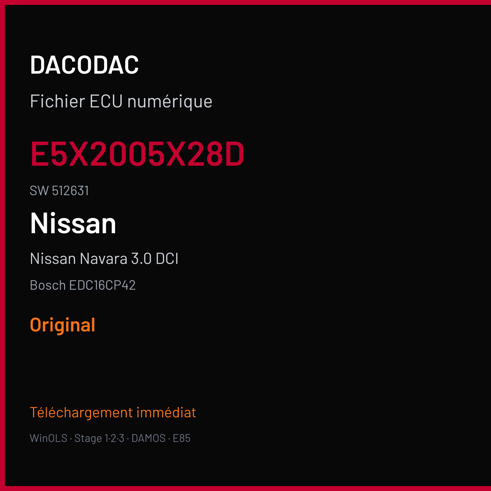 Nissan Navara 3.0 DCI (2010) — Bosch EDC16CP42 — E5X2005X28D · 512631 — Original