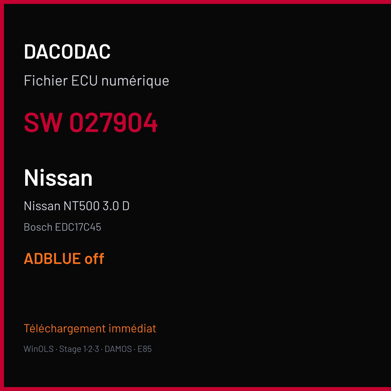 Nissan NT500 3.0 D (2015) — Bosch EDC17C45 — 027904 — ADBLUE off