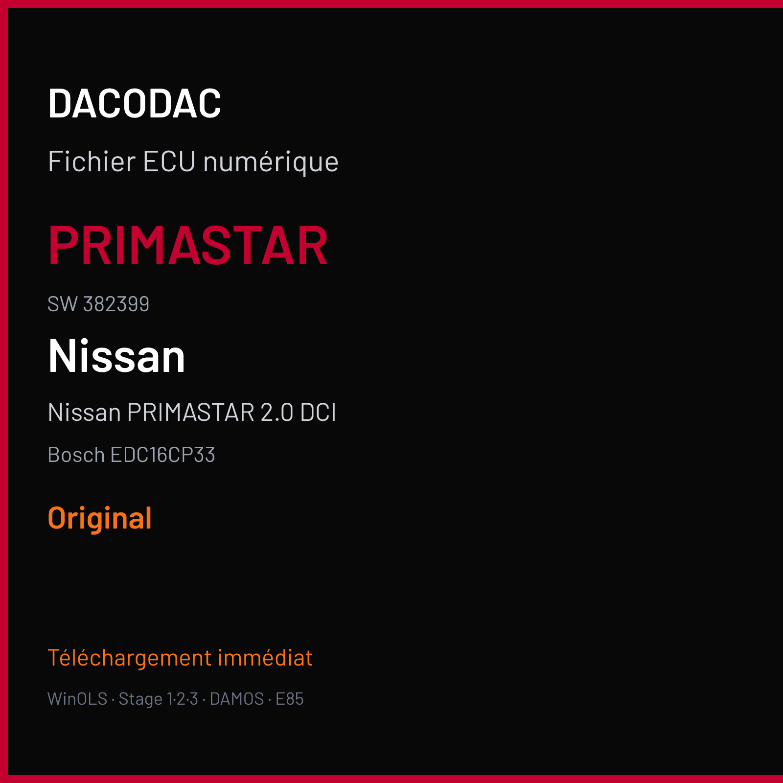 Nissan PRIMASTAR 2.0 DCI (2007) — Bosch EDC16CP33 — PRIMASTAR · 382399 — Original